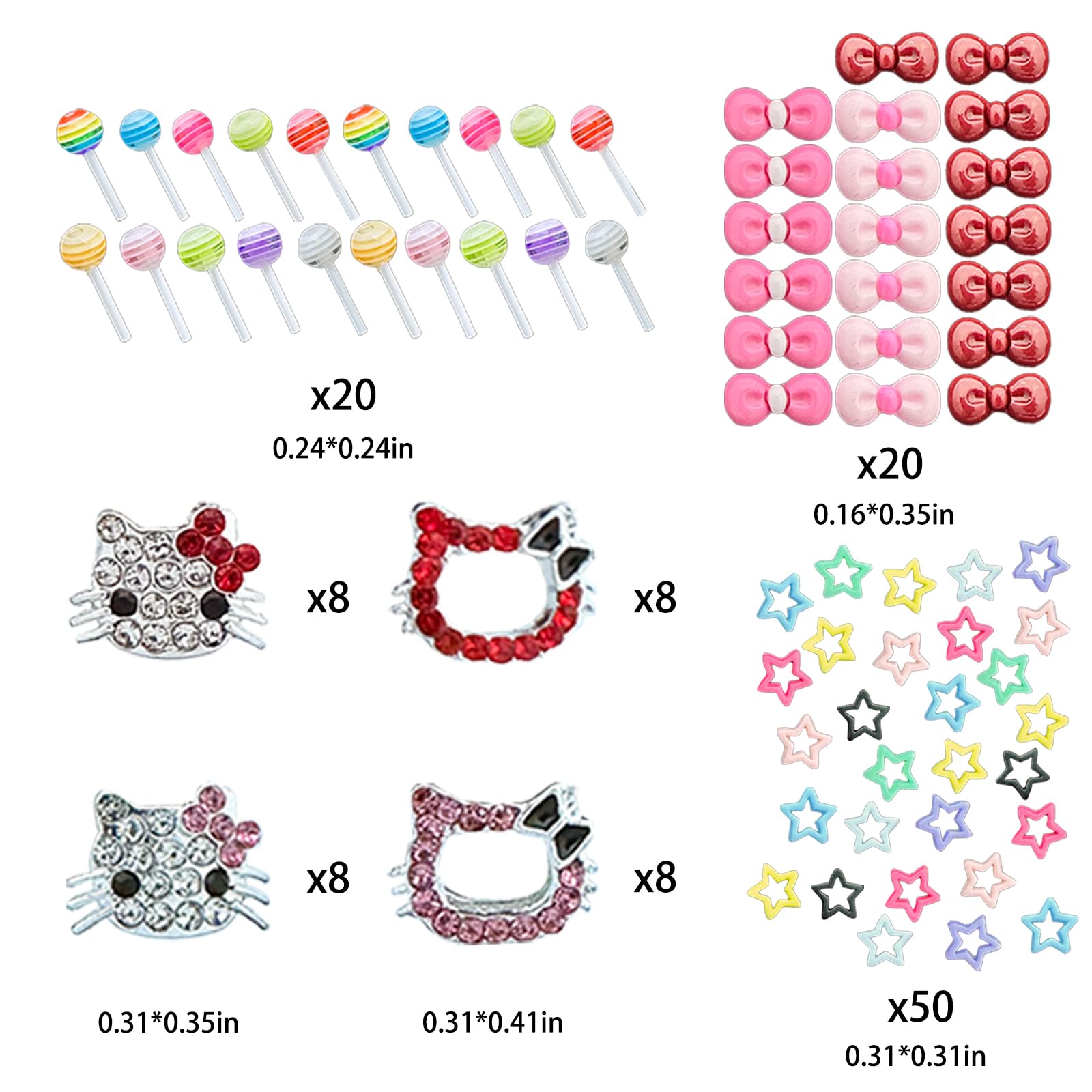 XIYONALI 170PCS Nail Charms for Acrylic Nails,Silver Nail Jewels Cat Bow Planet Gun Maple Leaves Cherries Dollar Sign Hearts Star Candy Nail Accessories for Nail Art Supplies Manicure Craft DIY