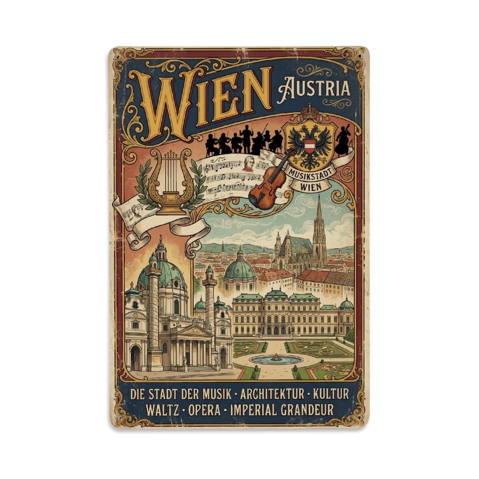 Cmhok Vintage Style Vintage Travel Vienna Austria Metal Tin Sign Wall Decor For Cafe, Club, Garden Metal Poster 8X12inch