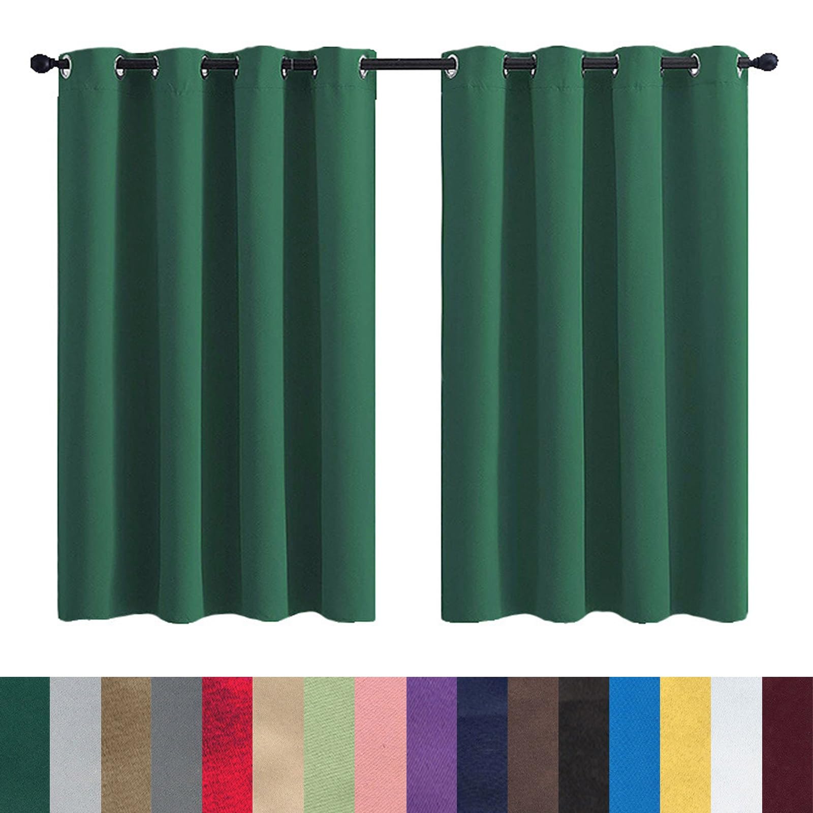 GAIFNAG 100% Blackout Curtains 140 x 240 cm Thermal Insulated & Noise Reducing, Facile da Installare Drapes in Natural Linen for Bedroom and Living Room, Dark Green