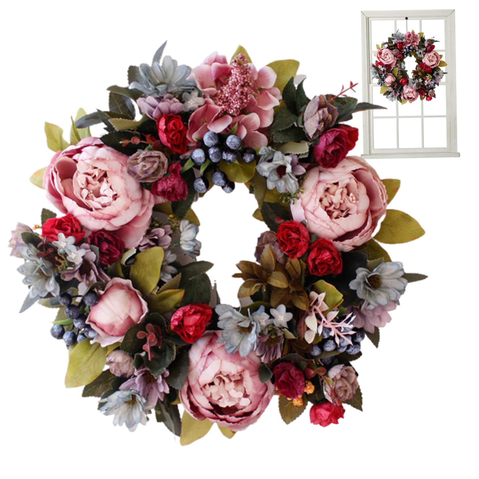 Frühlings-Türkranz, künstlicher Pfingstrosen-Kranz, 34, 9 cm, hängende künstliche Blumen, Türkränze im Freien, das ganze Jahr über, für Zuhause, Bauernhaus, Hochzeit, Valentinstag, Kränze, Dekoratio