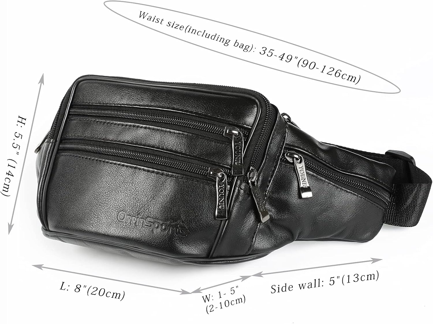 Black Leather Fanny Pack for Men & Women, Fashionable Multi-Pockets Waist Belt Bag for Travel Sports Hiking Cycling Fishing Running - Image 4