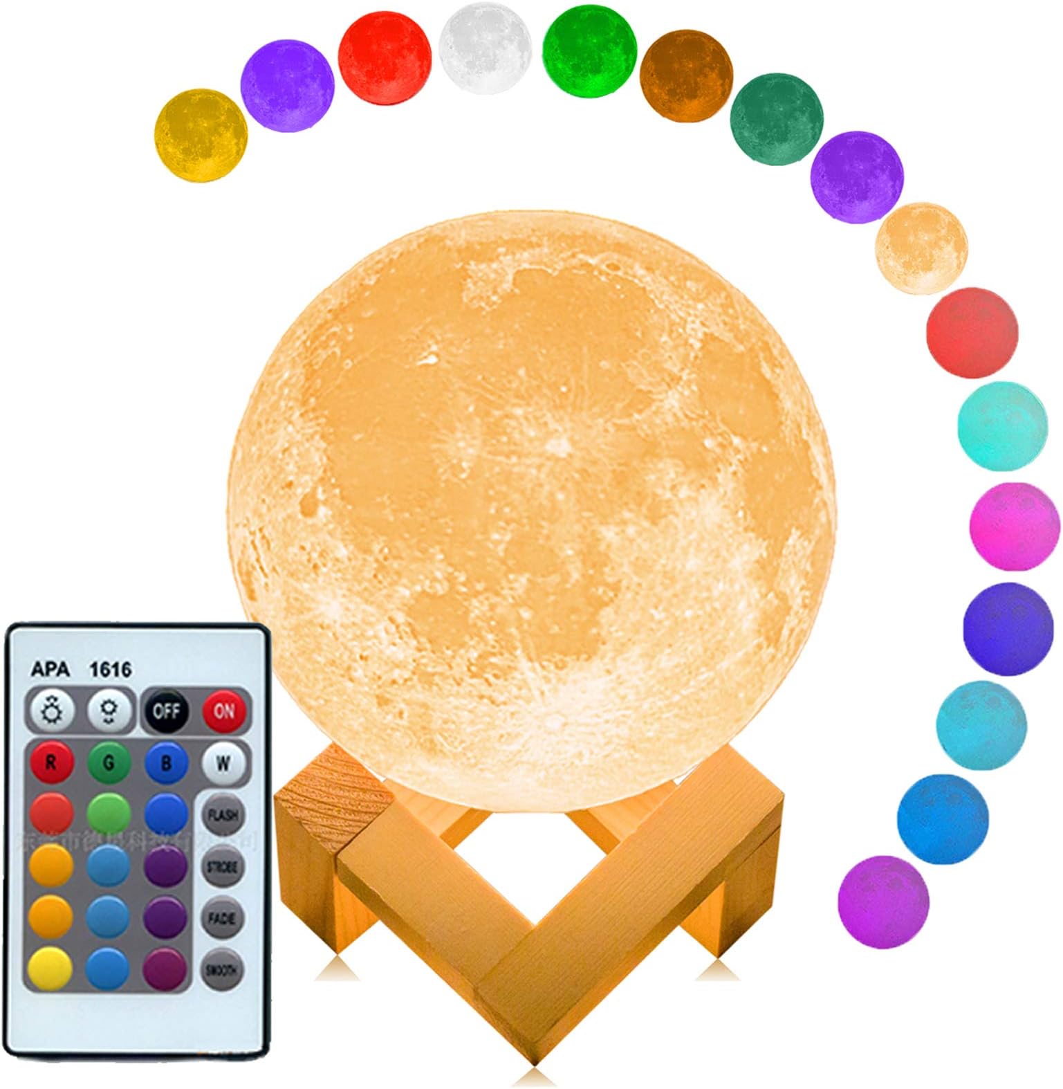 Mydethun 16 Colors Moon Lamp LED 3D Print Cool Moon Night Light with Stand Remote Touch Control and USB Rechargeable Gift for Women Baby Kids Birthday Party Home Dรฉcor(3.9 inches)