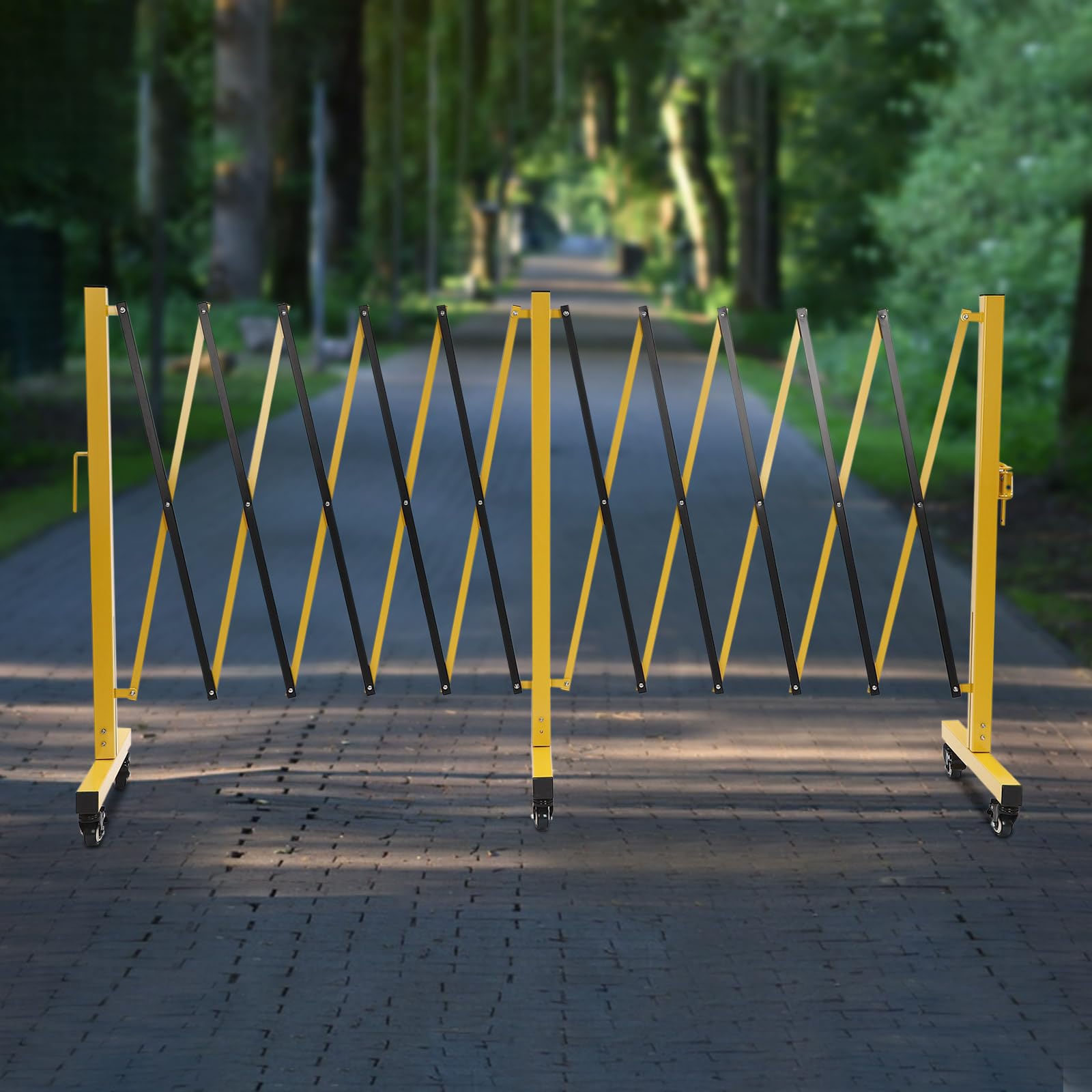 Metal Expandable Barricade,16.4ft Folding Security Gate,Portable Safety Barrier with Casters for Basements, Garages