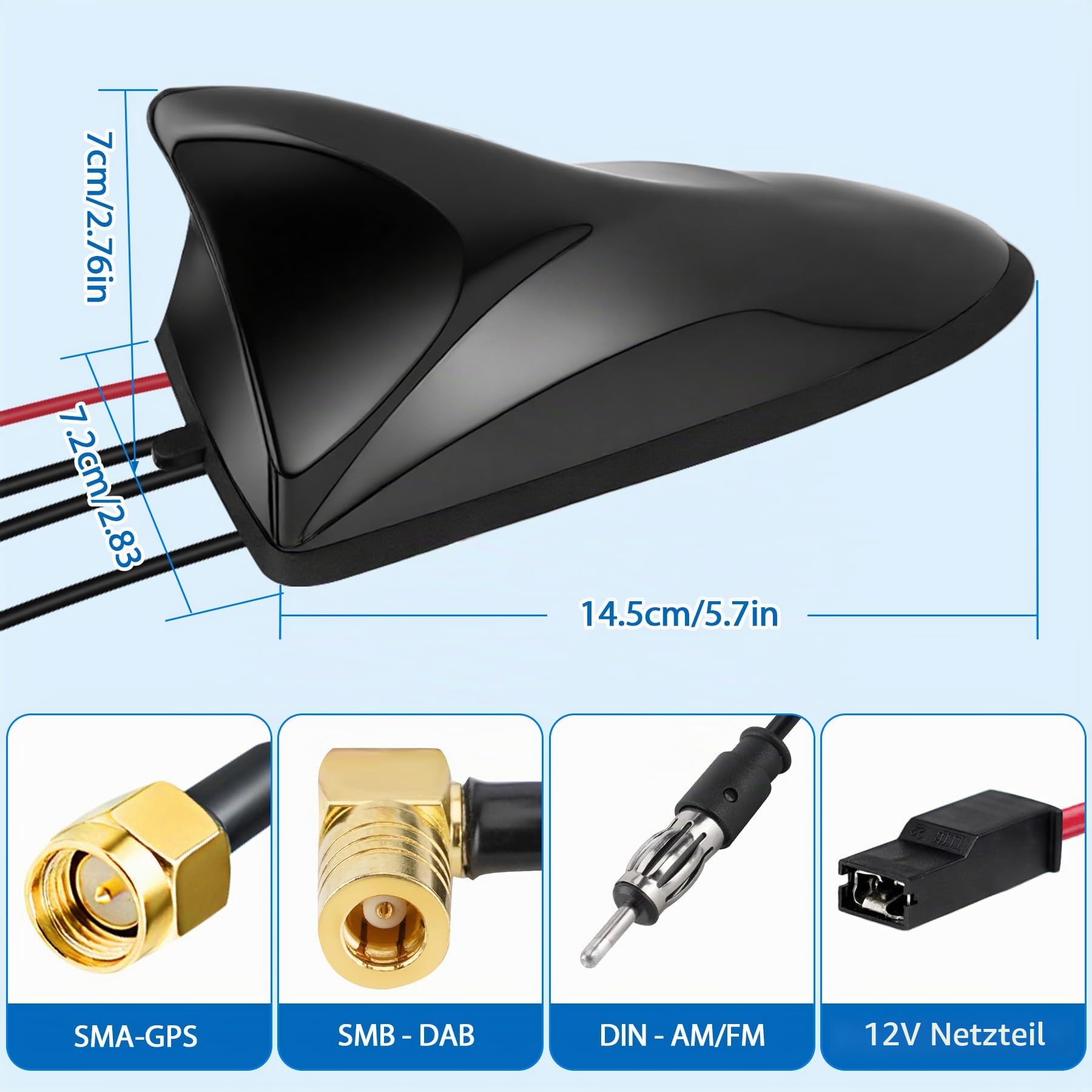 Autoantenne FM/DAB GPS Autoradio Antenne Haifischflosse mit 5 m Verlängerungskabel DIN/SMA/SMB Stecker für PKW, LKW, Wohnmobil – Navigation & Digitalradio