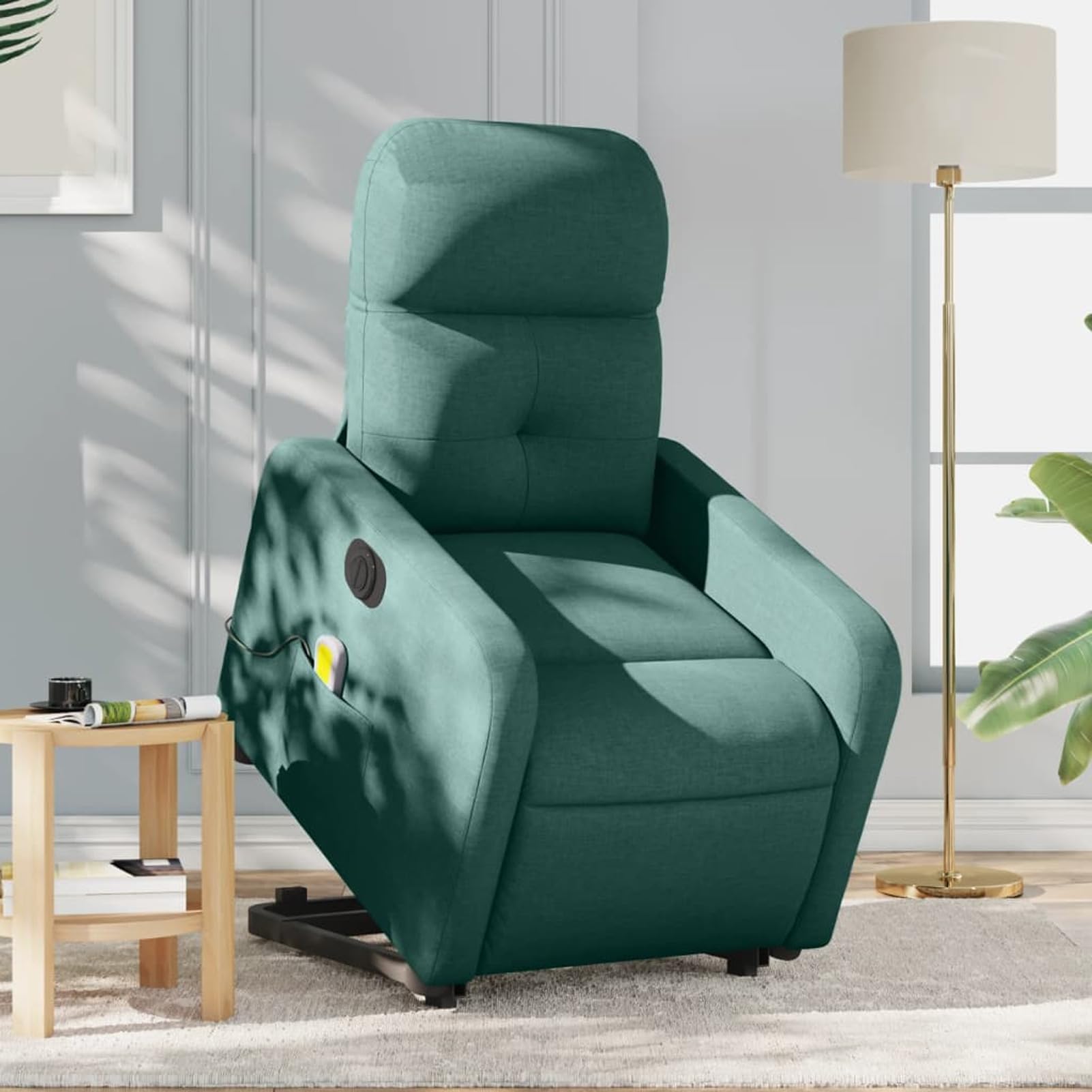 Poltrona Alzapersona Massaggiante Elettrica Verde Scuro Tessuto,Poltrona Relax,Poltrona Massaggiante,Poltrona Camera da Letto/Ufficio-3206828