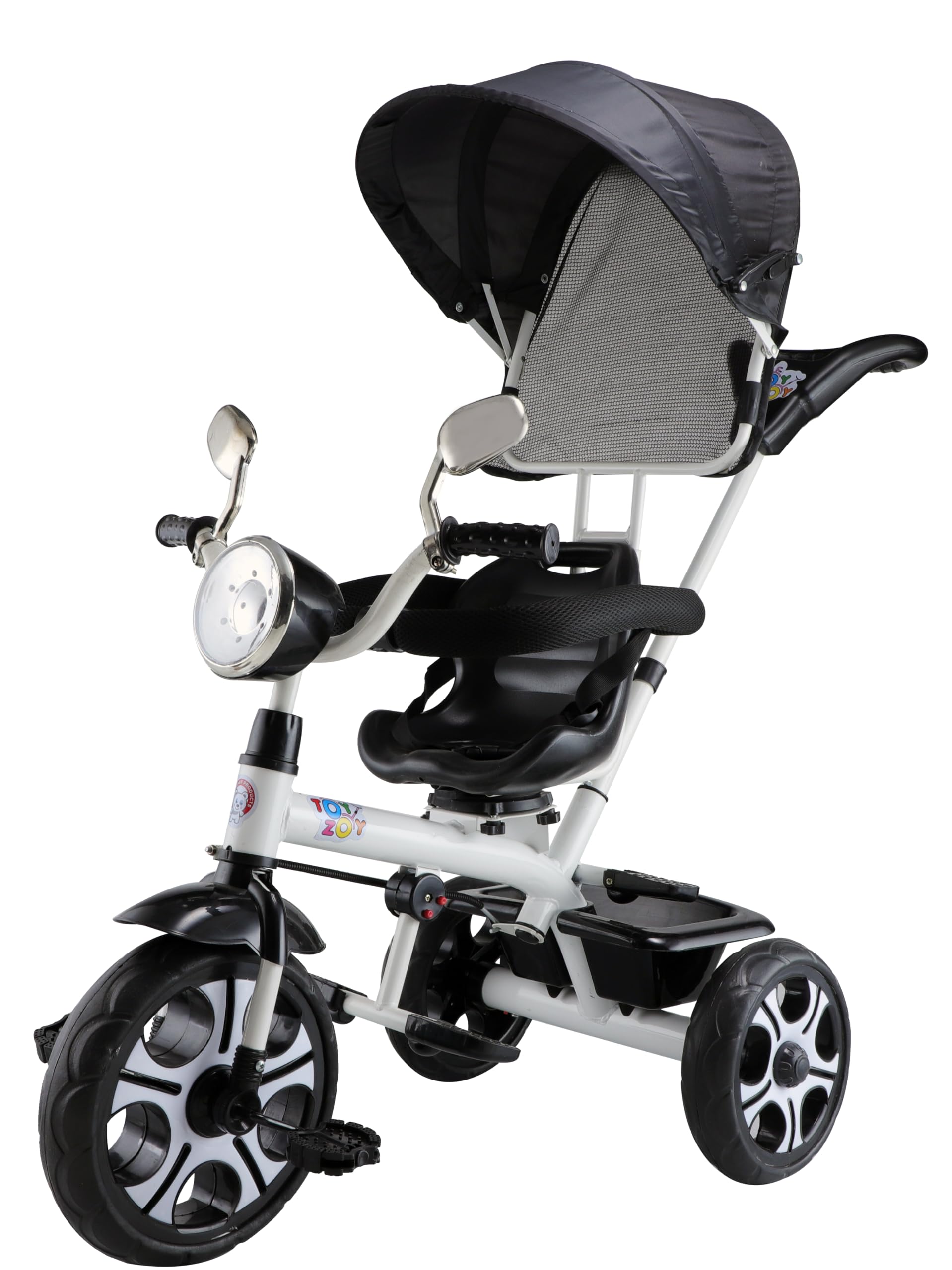 JoyRide Titan Trike 3-in-1 Kids Tricycle with Reversible seat, Canopy, Adjustable Push Handle, Parent Control, Foldable footrest (Black)-image-4