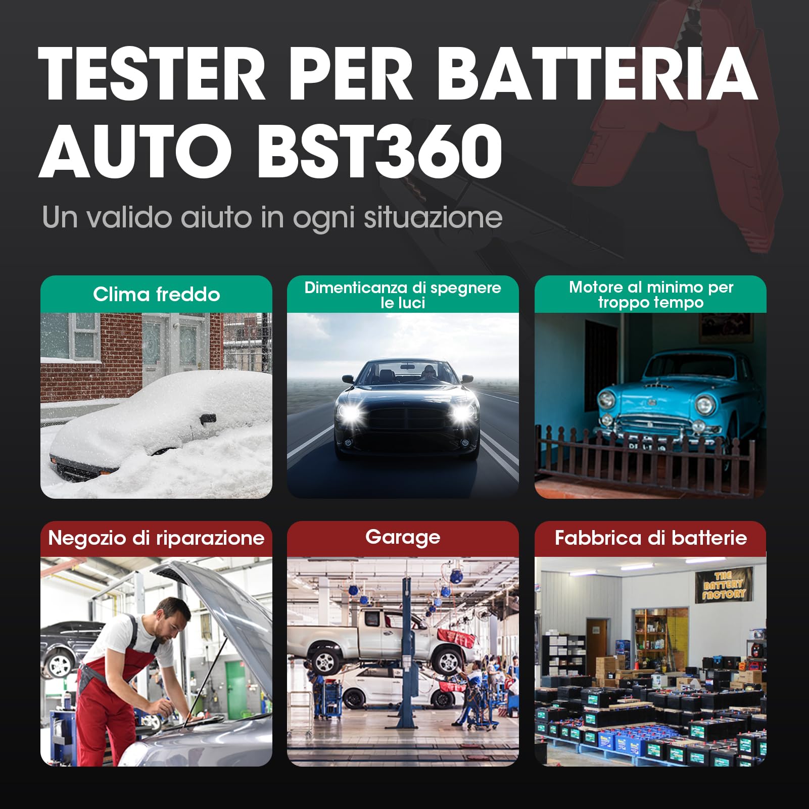 LAUNCH BST360 - Tester batteria auto 12 V, 100-2000 CCA Bluetooth strumento analizzatore della batteria Auto, test di salute di ricarica per auto camion moto ATV SUV barca Yacht