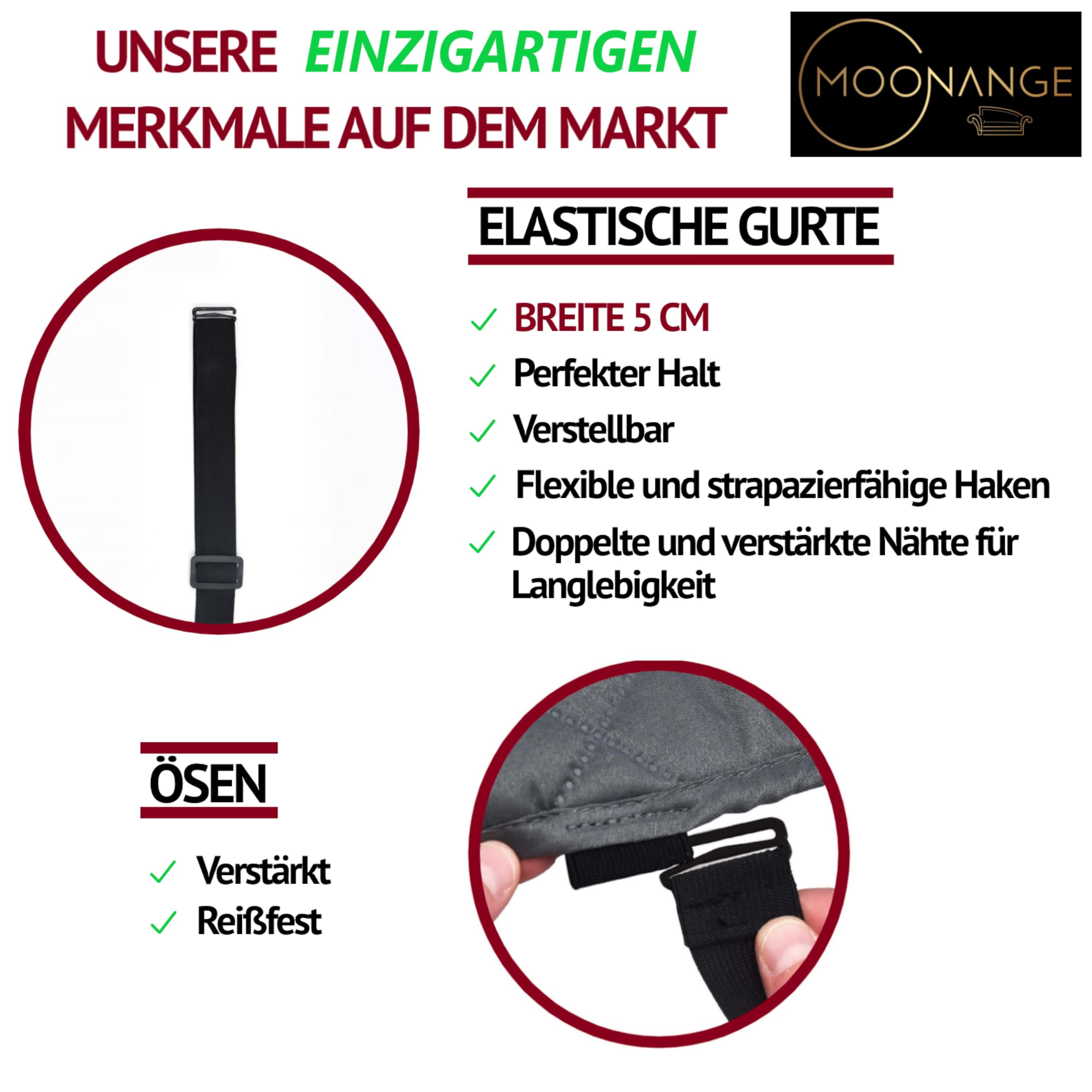 Moonange - 1-Sitzer Sesselbezug mit Armlehnen - Sitzfläche 55 cm - Wasserdichter Bezug für Sessel - Bezug rutschfest - schmutzabweisend - wendbar - Kratzfest - frostbeständig - Grau