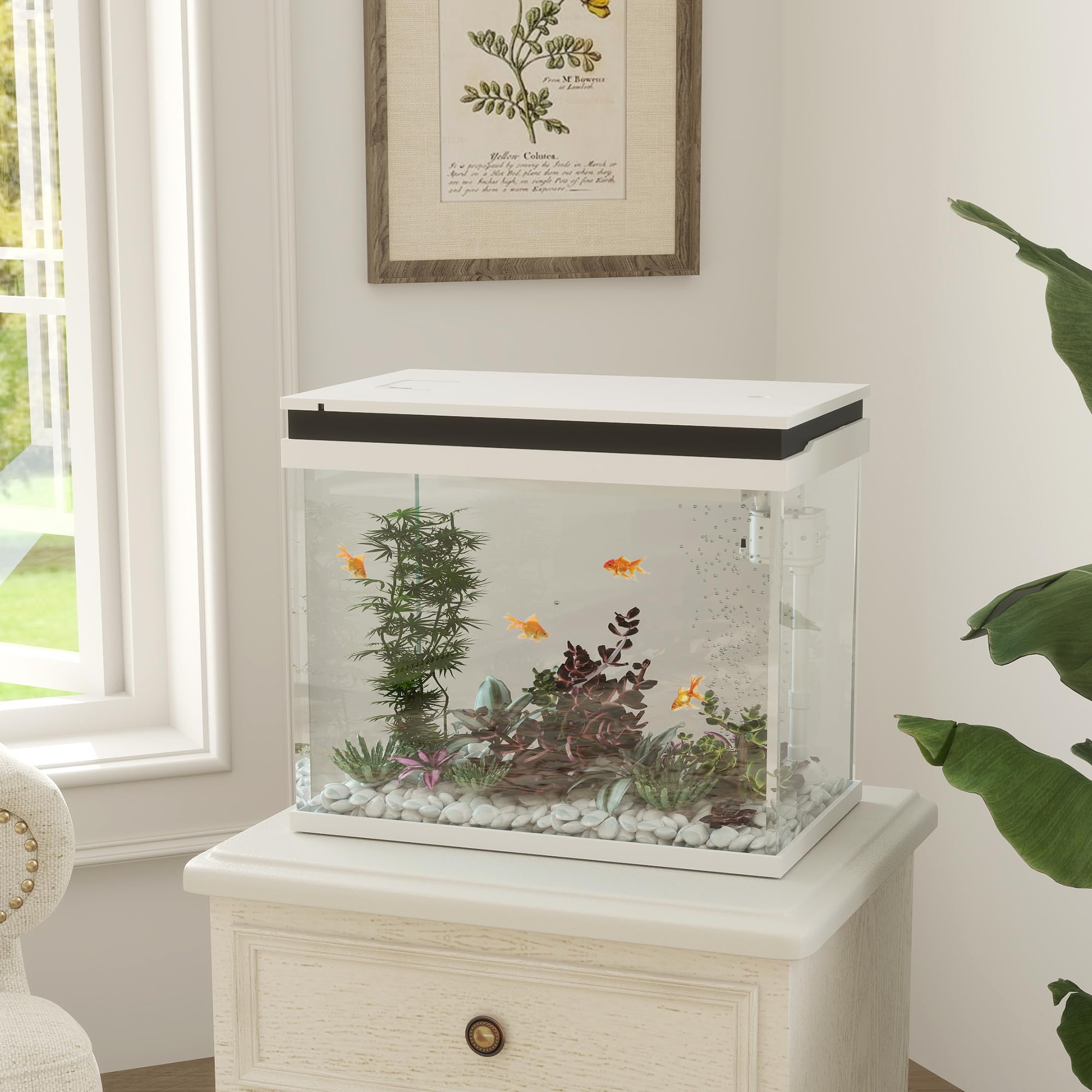 PawHut Aquarium 41L Einsteigerbecken mit LED-Beleuchtung, Eingebautem Filtersystem, Pumpe, 48 x 30 x 41 cm Glasbecken Fischbecken für Fische und Wasserpflanzen Weiß