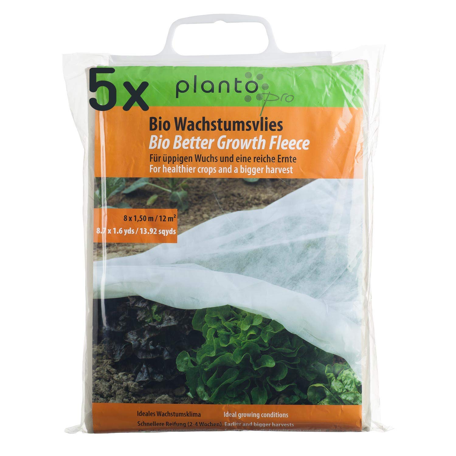 planto "PRO Bio WACHSTUMSVLIES Frostschutzvlies Beetabdeckung Frühbeetvlies Geotextil Frühbeet-Abdeckung und Gartenvlies, wirksamer Pflanzenschutz gegen Kälte und Wind (Stärke 19 g/m²) (5 Stück)