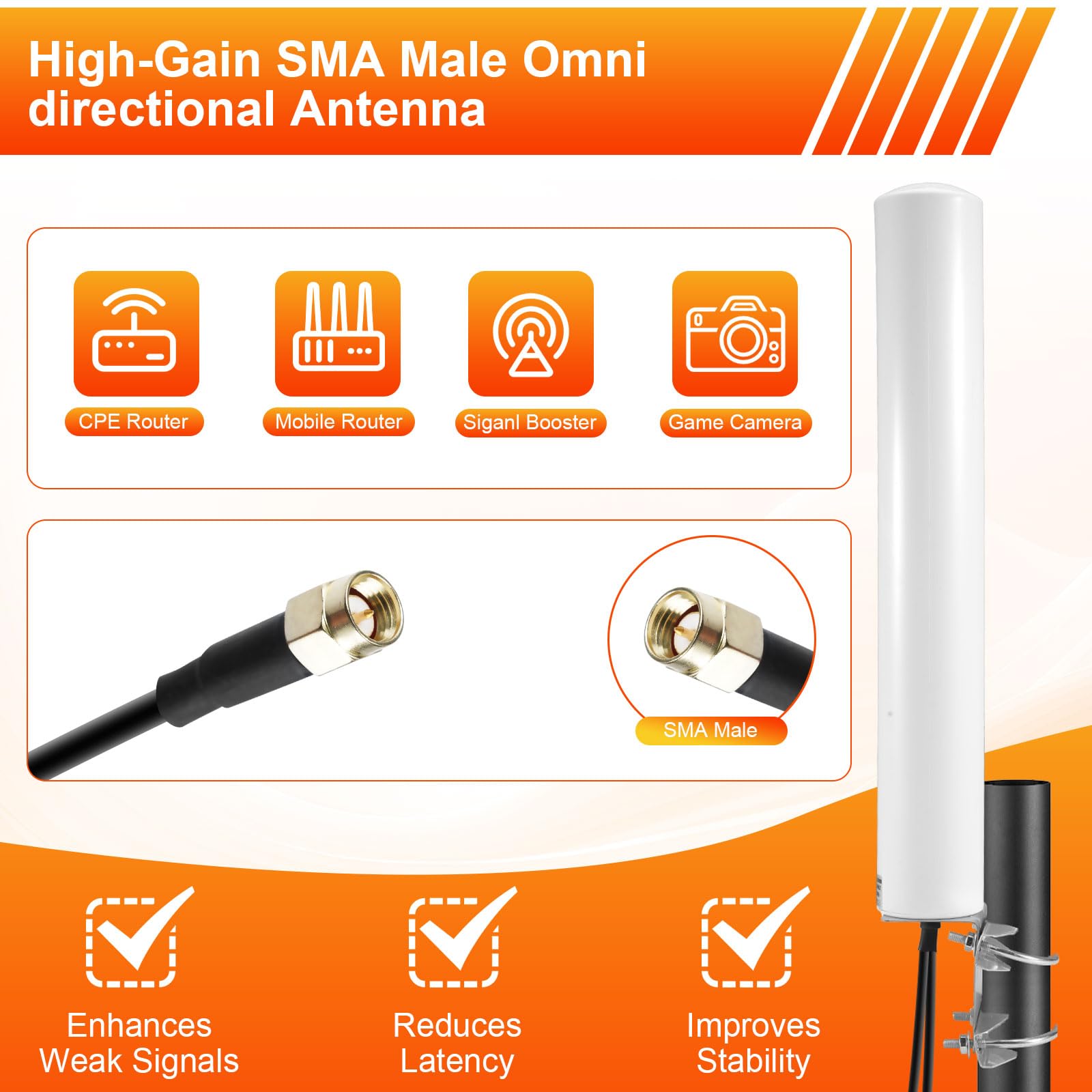 4,5dBi 700-6000MHz Antenna 4G 5G per Esterni 2X2 MimoAntenna LTE 5G NR Cellulare Antenna Esterna Connettore per SMA con TS9/2 × 5M Cavo Coassiale a Bassa Perdita