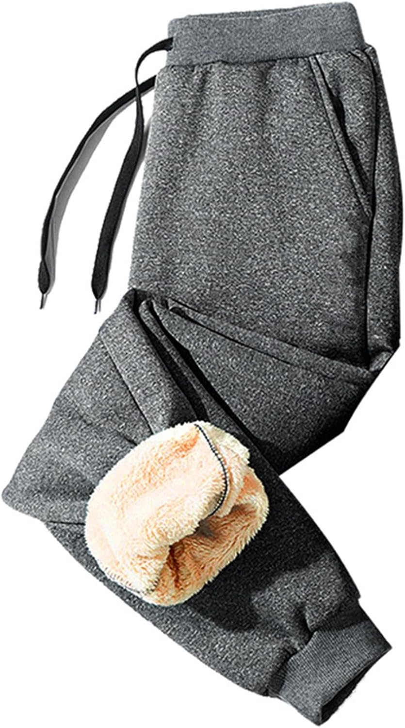 WENKOMG1 Men's Joggers Pants Elastic Bottom Sherpa Lined Drawstring Winter Warm Jogger Sweatpants with Pockets, L-6XL