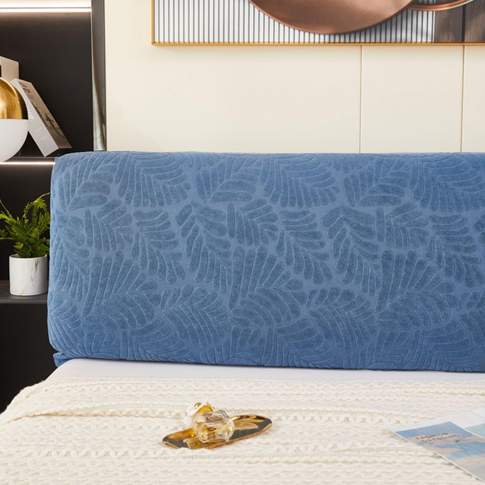 AuMarndi Elastica Copertura per Testiera per Letto Imbottito/Legno/Pelle Copri Testata Letto Estensibile Cuscini Testata Letto Matrimoniale per Testiera Imbottita per Camera da Letto,blu-100cm