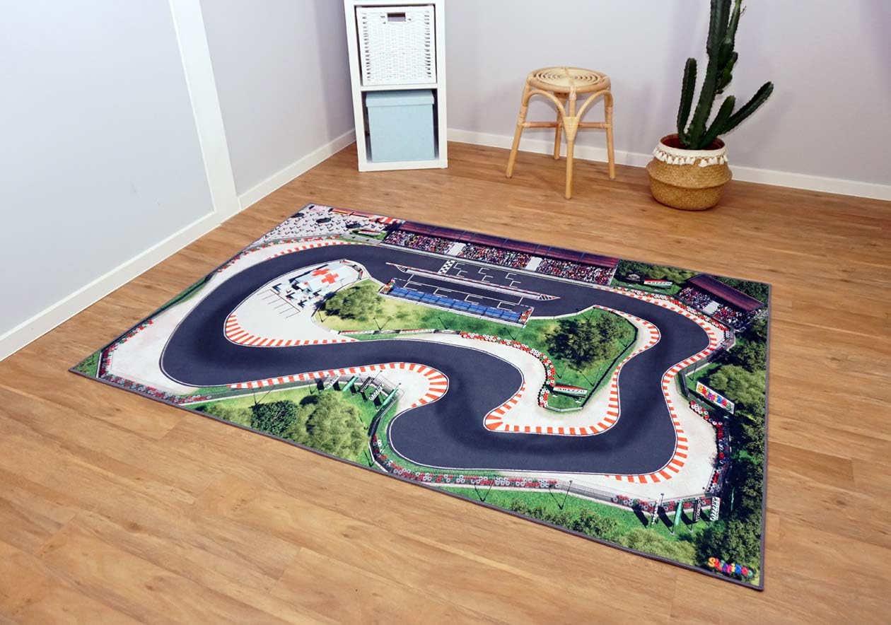 tappeto stradale per bambini, ideale per giocare con auto. Tappeto antiscivolo per cameretta con circuito Race Track in stile Formula 1. 180 × 120 cm