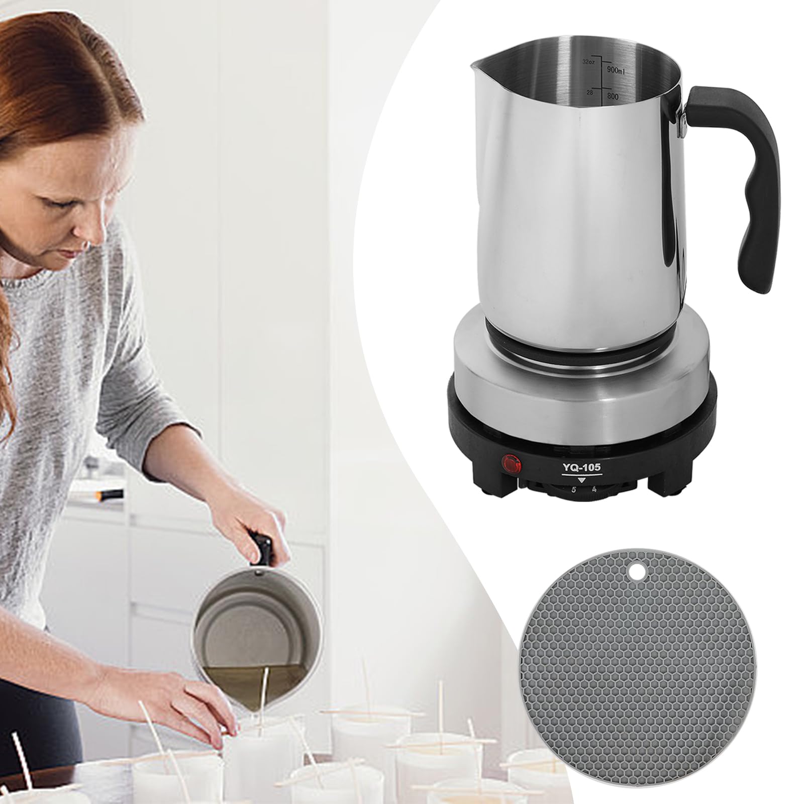 XLSBZ Kit per la produzione di candele, fai da te, con piastra di riscaldamento elettronica e pentola di cera da 900 ml, set per la produzione di candele per principianti
