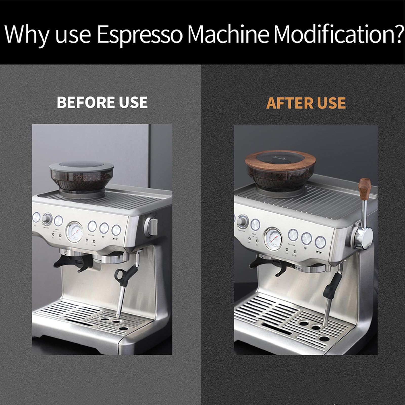 Maschinen Dampfhebel und Walnuss Dosiertrichter Abdeckung für 870 875 876-Modifikations Kaffeezubehör Dauerhafte Kaffeemaschinen Knopfschalter Modifizierte Hebel Walnüsse Bohnenfach Deckel