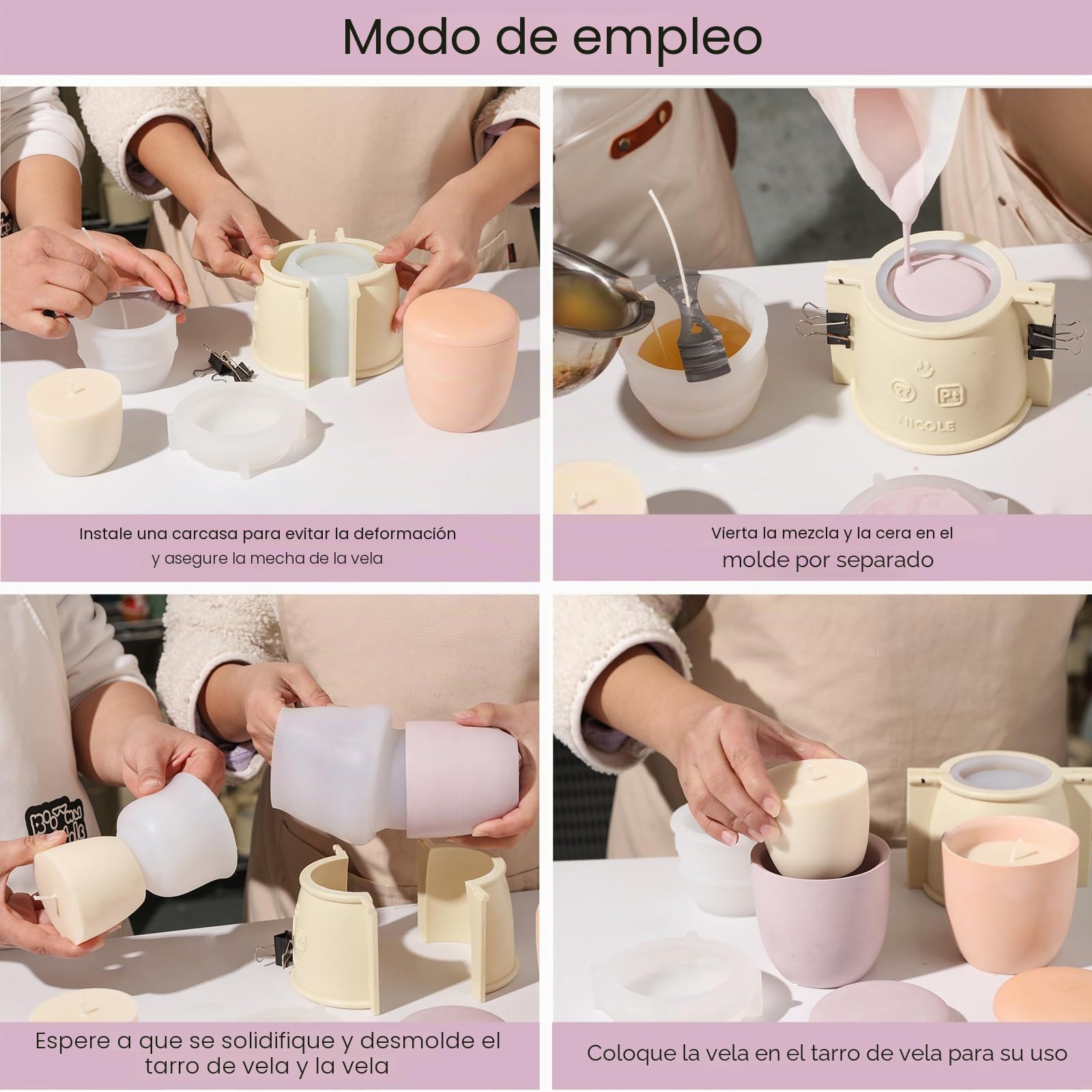 BOOWAN NICOLE Modern Pebble Velas Jar Hormigón Moldes de Fundición con Vela de 7 oz Relleno, Moldes de Silicona con Tapa para DIY (SH1049+LZ0665)