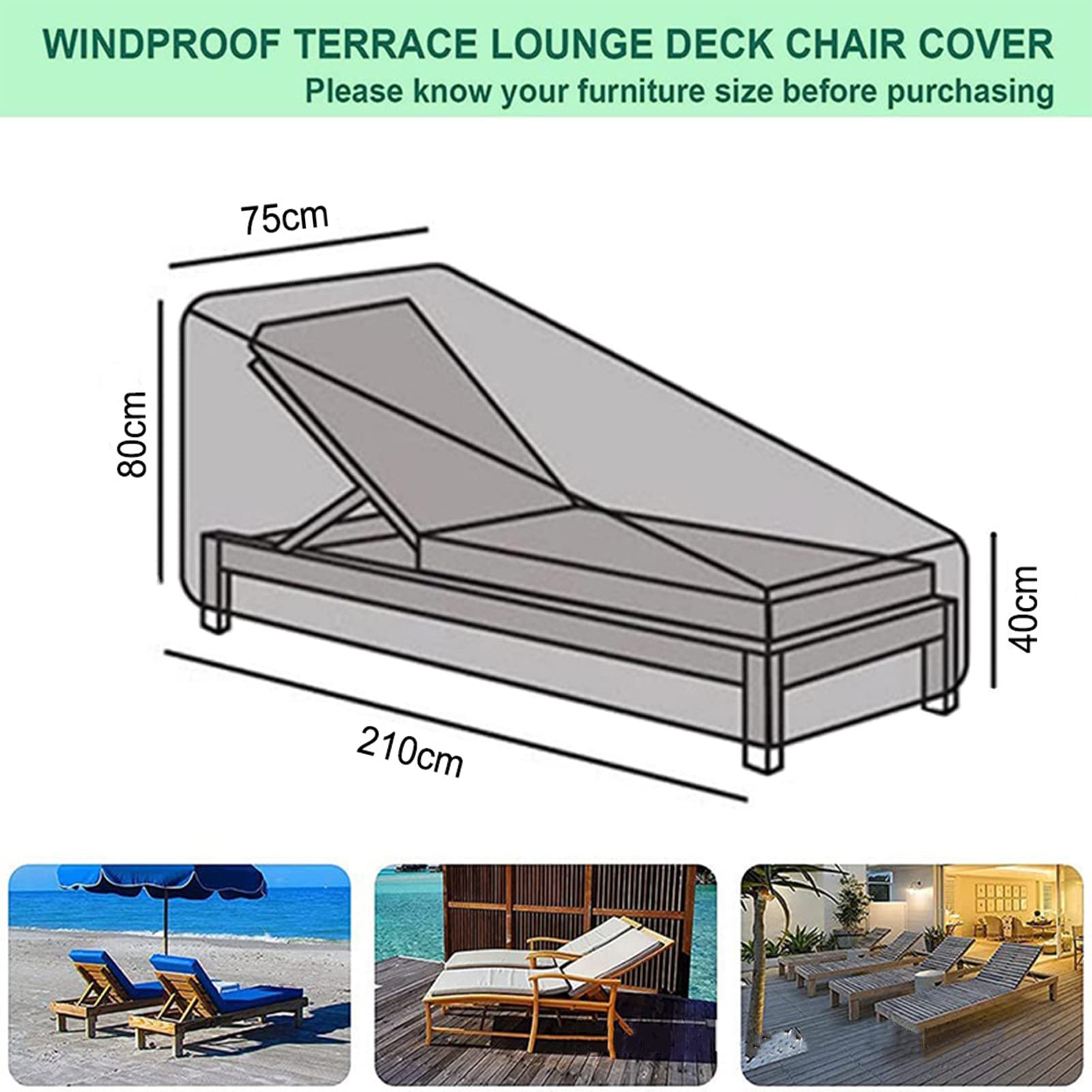 Copri Chaise Longue Da Giardino 2 Pezzi | Impermeabile, Anti-UV Con Ventilazione - 200x75x40/70 Cm - Foto 13