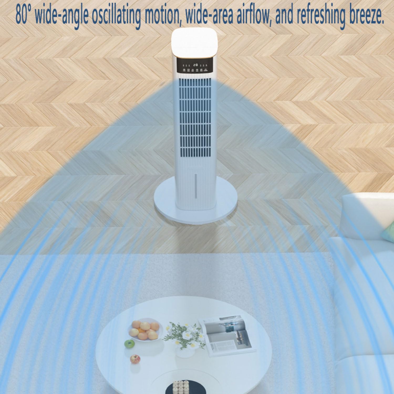 Tower - Ventola di raffreddamento per camera da letto, condizionatore d'aria portatile evaporativo, oscillante a 80° e design rimovibile e lavabile, 3 velocità, 28 dB, silenzioso, per la casa, bianco