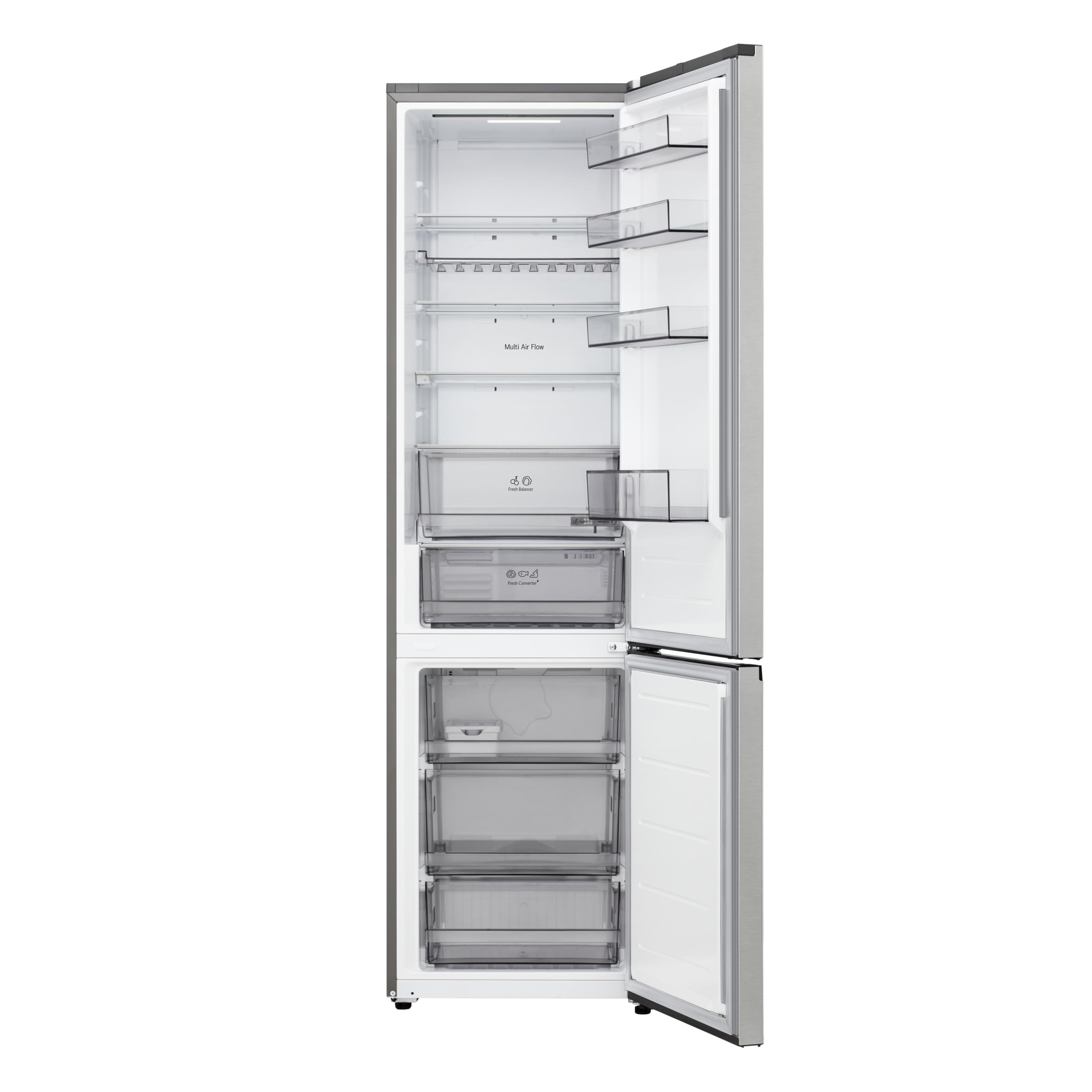 LG GBBS322CPY Frigorifero Combinato Larghezza 60 cm Fit & Max, Classe C, Raffreddamento Ottimizzato con AI Saving, Total No Frost, Door e Linear Cooling, 375 L, Smart Inverter, Wi-Fi, Prime Silver