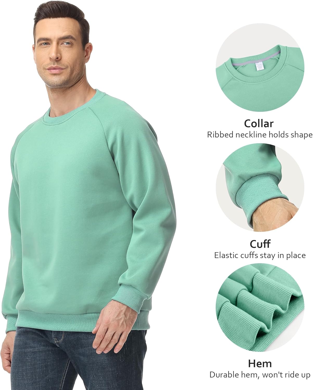Men’s Crewneck Sweatshirt – Cotton Pullover, Solid Color Long Sleeve for Fall-Winter Comfort & Warmth - Image 3