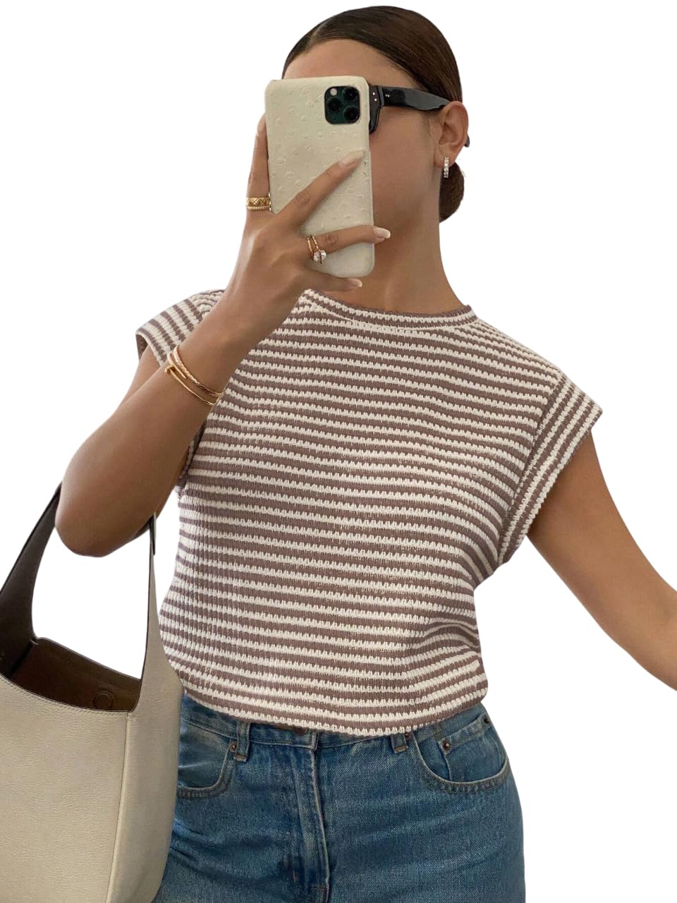 Women's Polyester Striped Round Neck – Cap Sleeve Summer Casual Top Tee | Summer Tops for Women | Tank Top Loose Fit