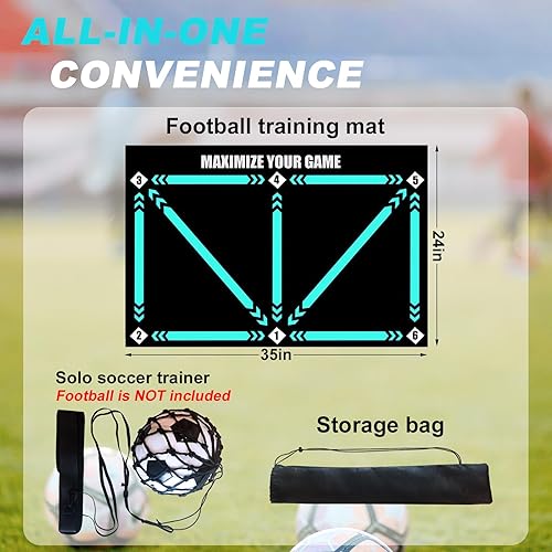Miniatura 2 de Football Footstep Training Mat, Soccer Training Mat 35 * 24IN, Soccer Skills Training Equipment with Storage Bag and Soccer Return Trainer Net