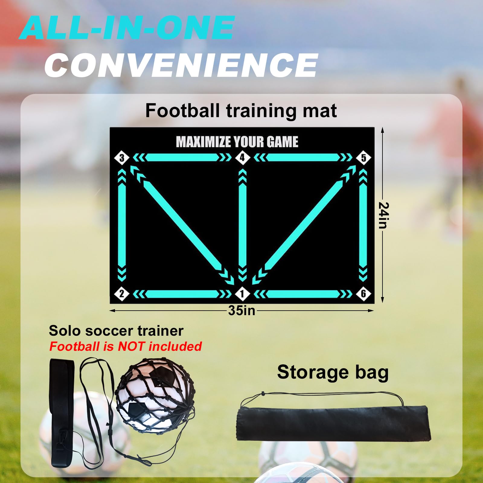 Football Footstep Training Mat, Soccer Training Mat 35 * 24IN, Soccer Skills Training Equipment with Storage Bag and Soccer Return Trainer Net