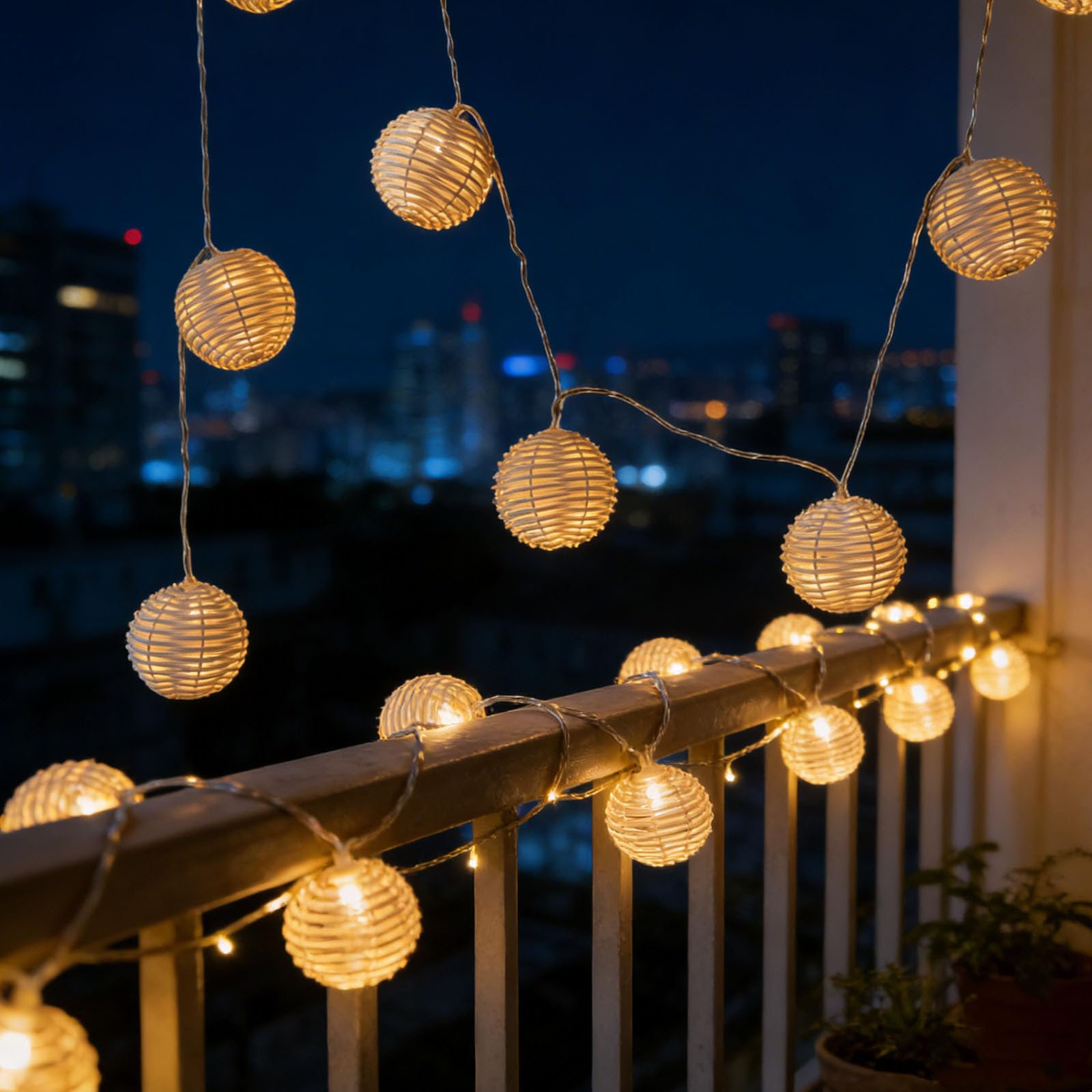 Anneome Dekoracyjne lampki choinkowe: 7,6 stopy/90,6 cala, 10 diod LED, wiszące, rattanowe, kula, lampki choinkowe w stylu boho, do sypialni, ogrodu, patio, pergoli, dekoracji wnętrz