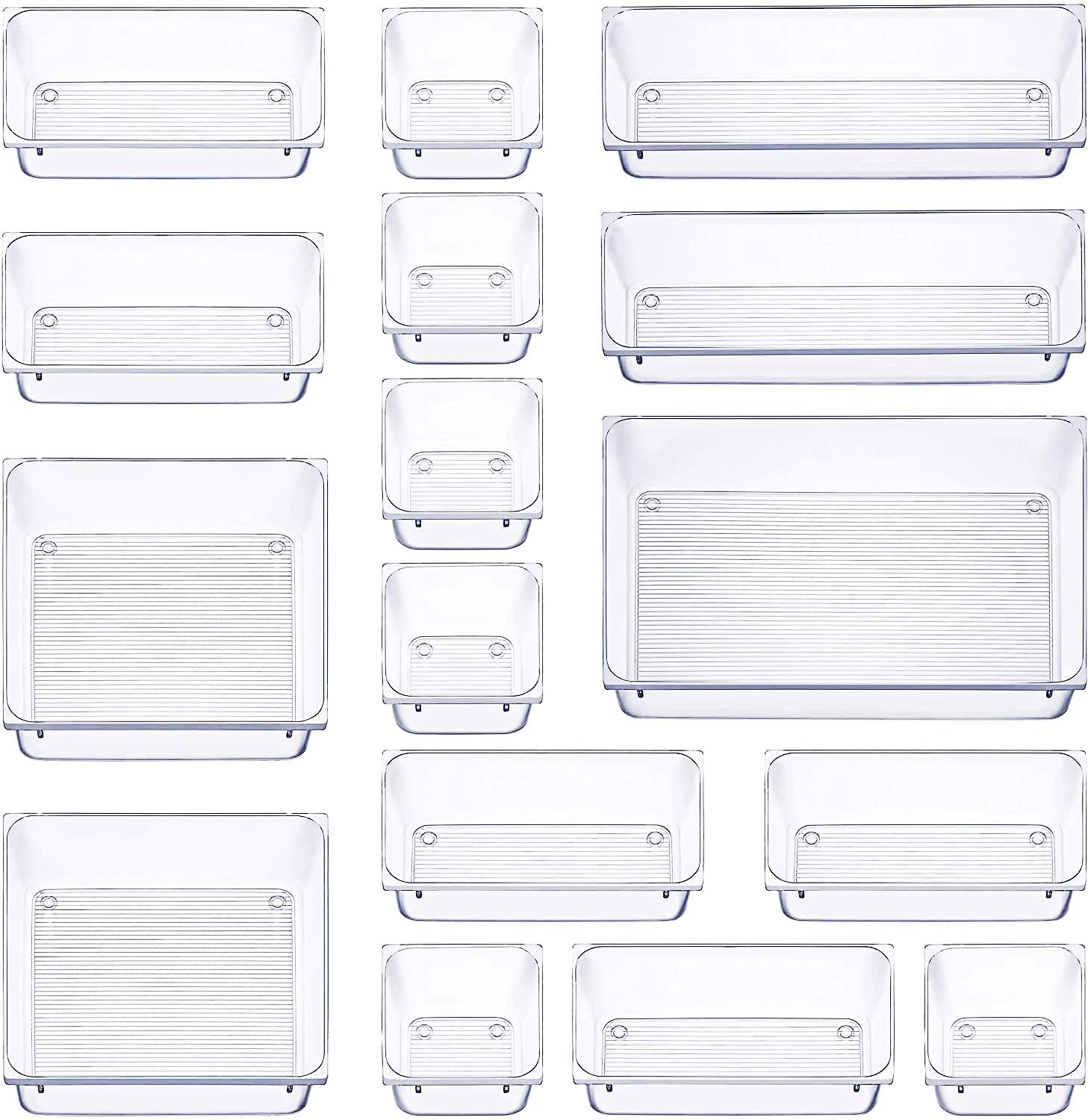 ZEYXINH 16 Pcs Cajas Organizador de Cajón Plástico, Separadores de Escritorio, Cajas para Maquillaje, Almacenamiento Apilable para La Oficina, Baño y Cocina