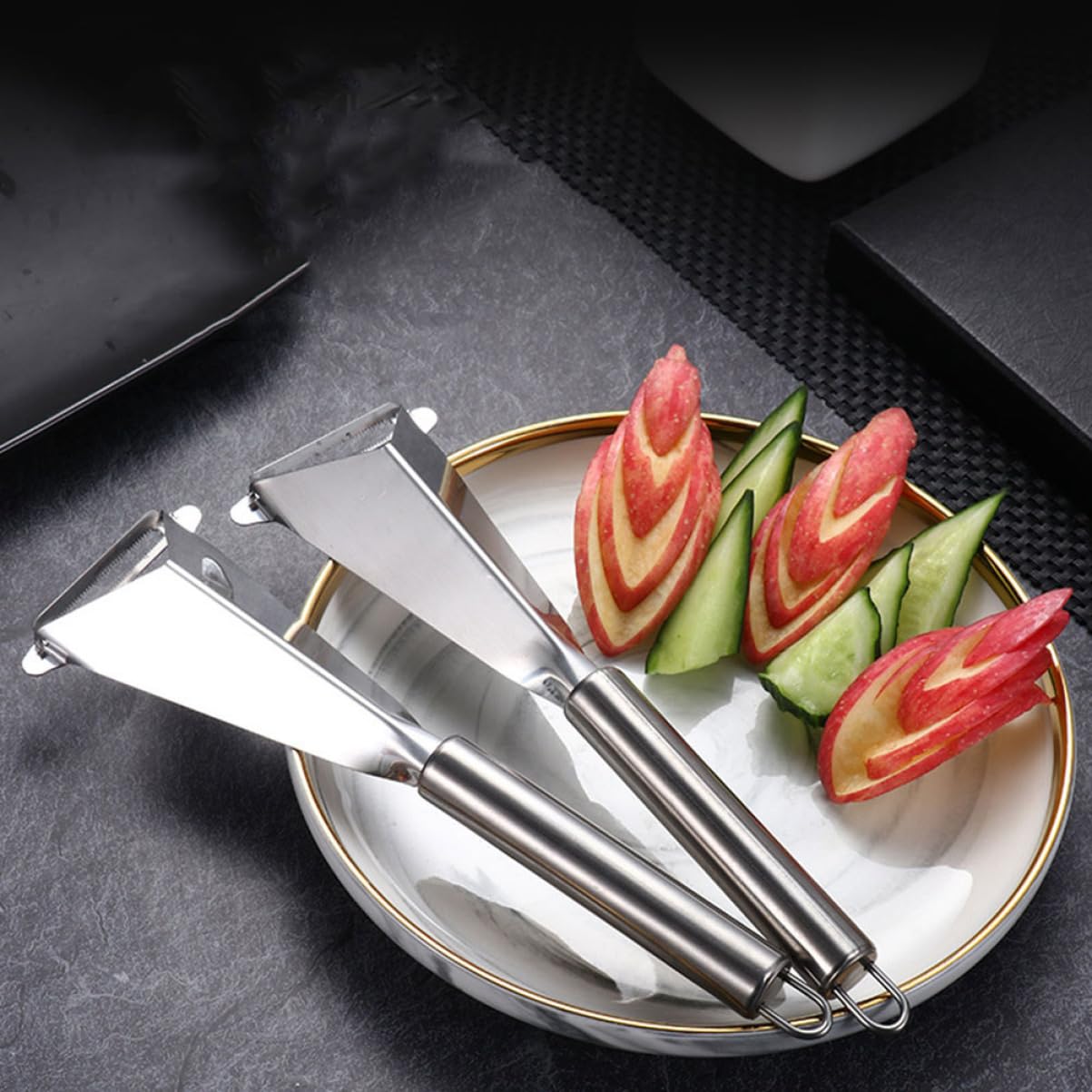 OFFSCH 3pcs Fruit Carving Tools Stainless Steel Fruit Cutting Tools Carving Cutters Present Set