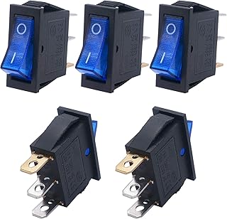Twidec/5Pcs Rocker Switch Toggle AC 20A/125V 15A/250V SPST 3 Pins 2 Position ON/OFF Blue LED Light Illuminated Boat Switch KCD3-101N-BU