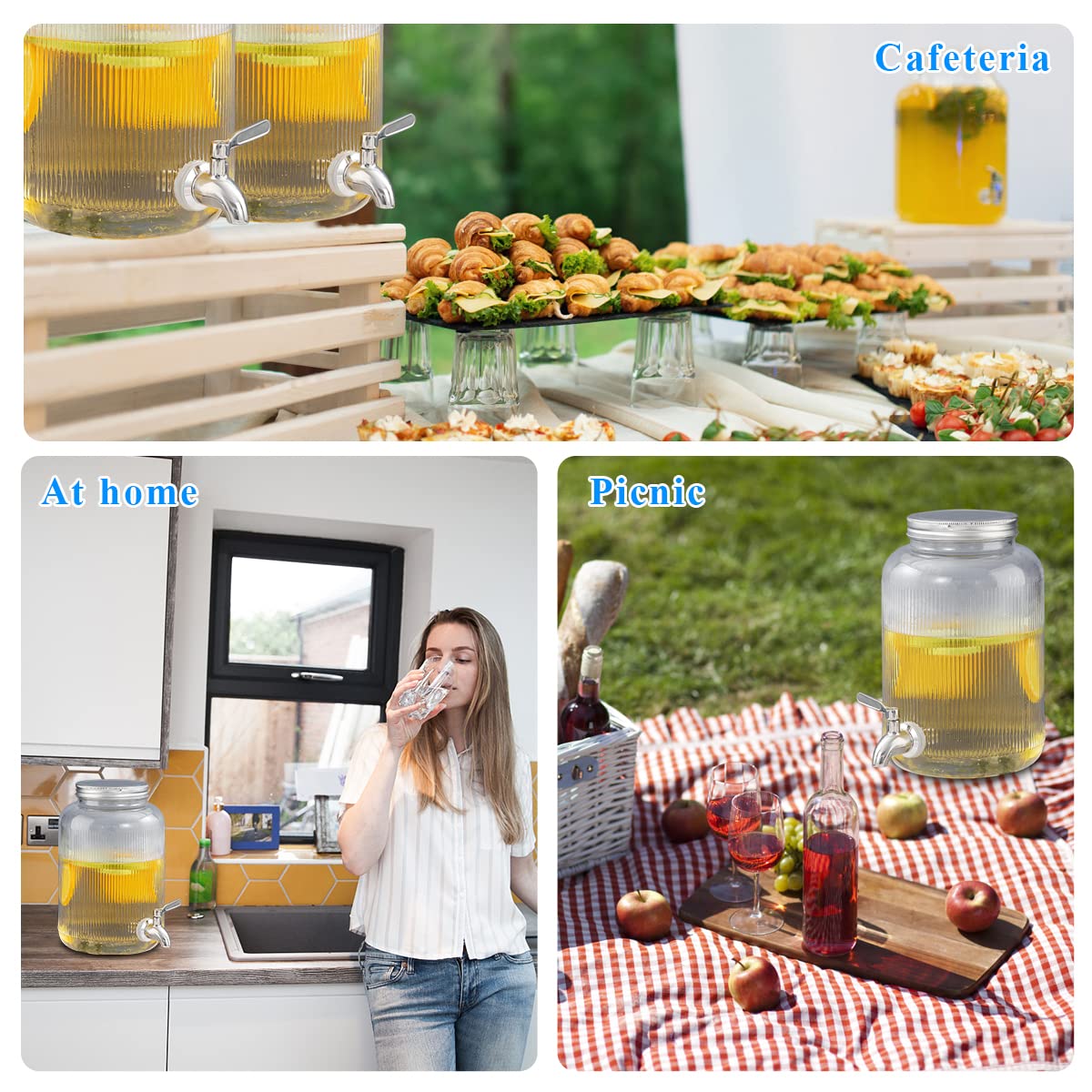 Berglander Frigo dispenser bevande in vetro, distributore di bevande 4L con rubinetto in acciaio inossidabile a tenuta stagna per barbecue, picnic, festa in piscina ed eventi sociali (Trasparente)