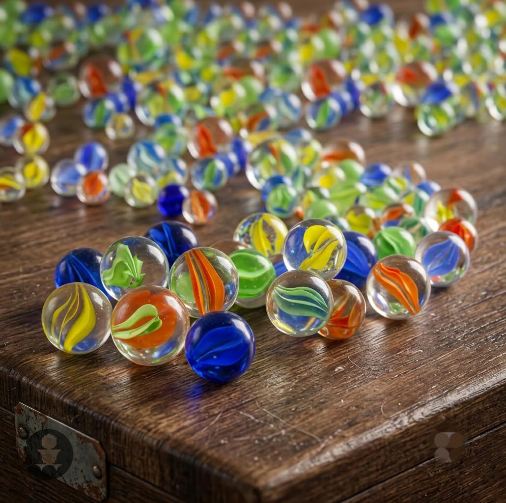 50 Pcs + 1 Shooter Glass Marbles Set | Multi Colour Outdoor/Indoor Playing or Cat Eye | Traditional Kanche Balls for Kids Games, Vase Fillers, and Home Decoration (50)-image-20