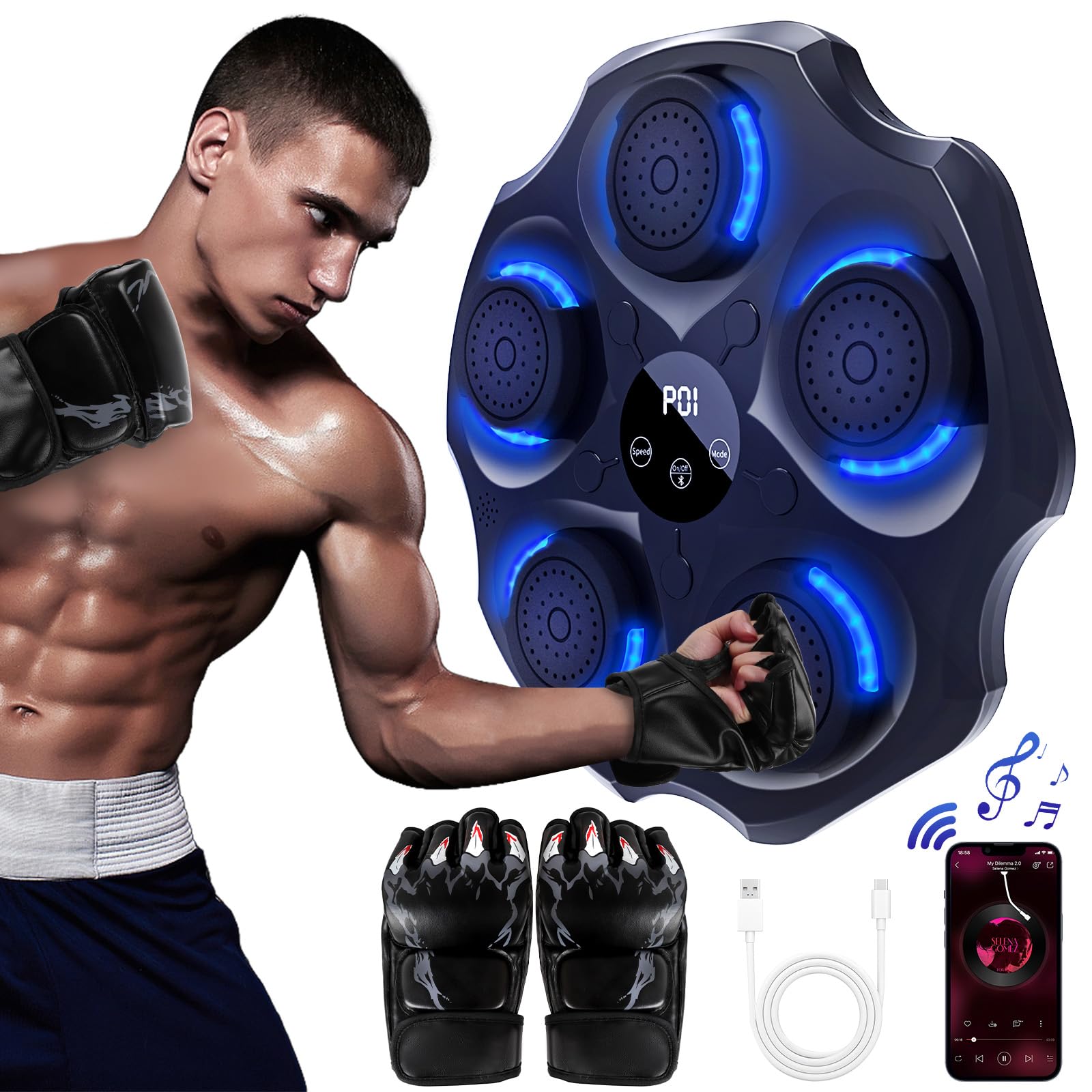 Adult Music Boxing Machine, LED Music Boxing Machine with Boxing Gloves, 9 Speed Modes and Counting Mode, Smart Music Boxes, Music Boxes, Music Box for Home Training, Supports Bluetooth Adult Music Boxing Machine, LED Music Boxing Machine with Boxing Gloves, 9 Speed Modes and Counting Mode, Smart Music Boxes, Music Boxes, Music Box for Home Training, Supports Bluetooth