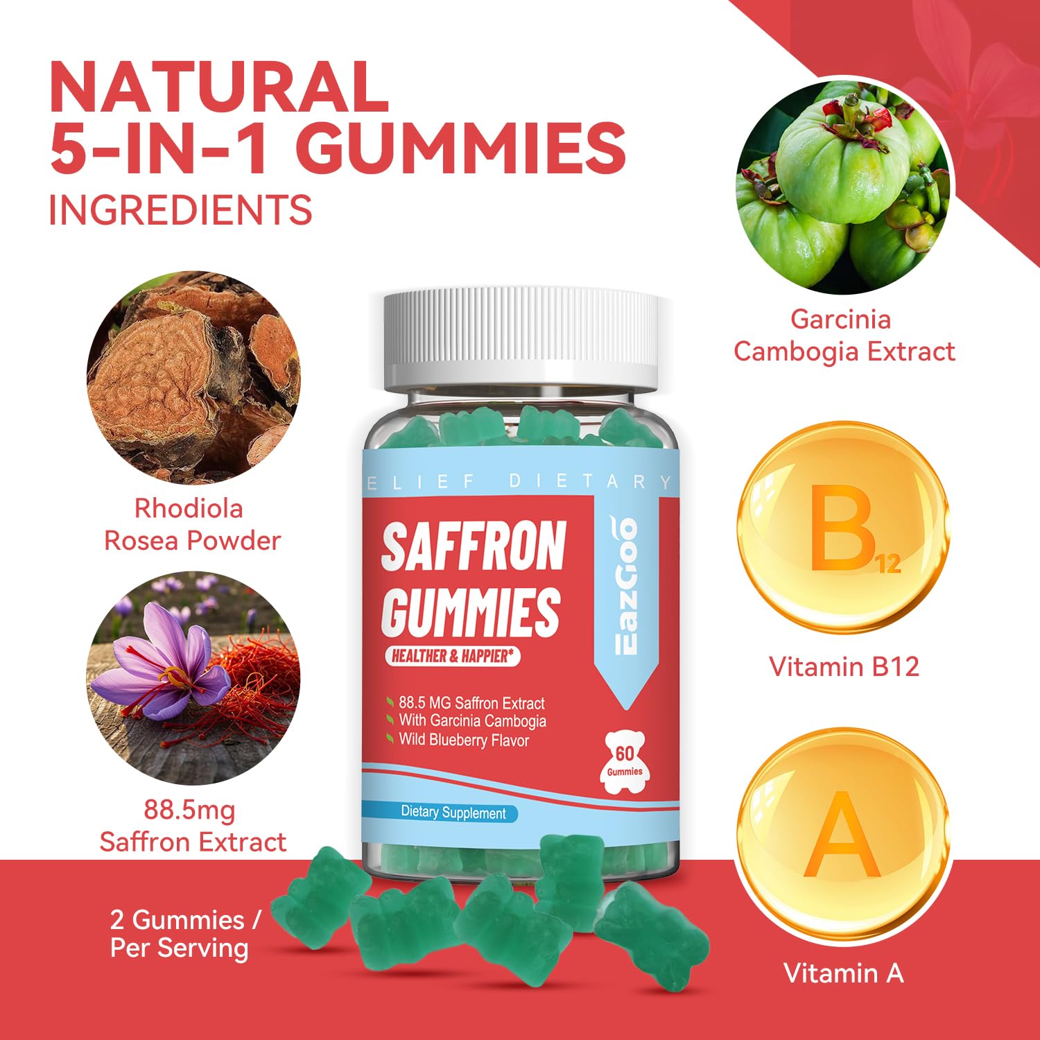 Saffron Supplements Gummies, Saffron Extract, Vegan - 60 Gummies — Amazon image 4
