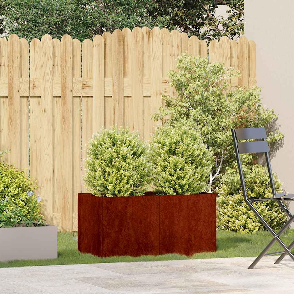 Fioriera Rettangolare in Acciaio Corten 80x40x40 cm, Aiuola Rialzata con Fondo Aperto per Balcone e Giardino, Vaso Decorativo con Staffe di Supporto per Piante, Fiori e Ortaggi