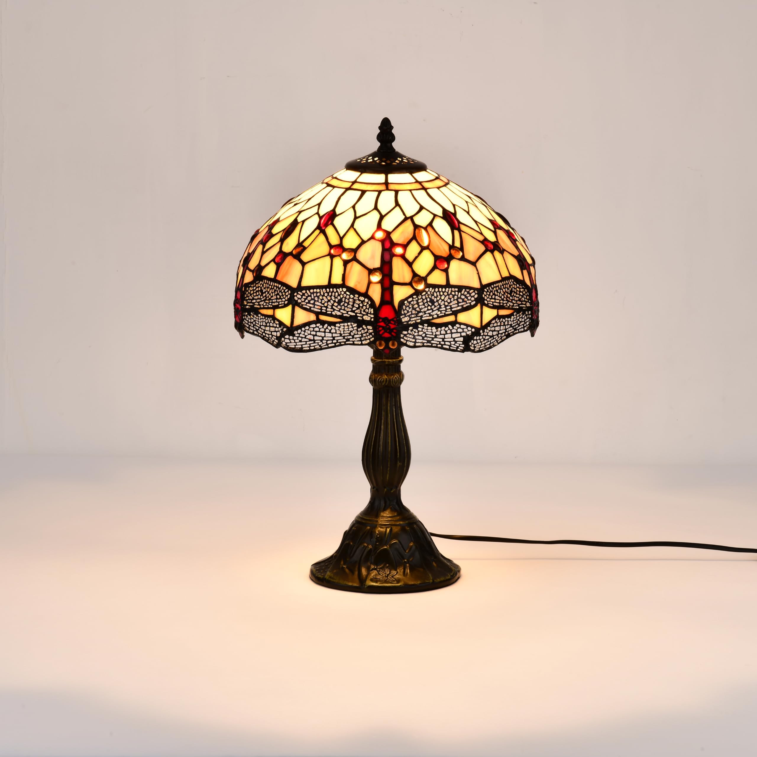 Home Supplies Tiffany Lamps, Stained Glass Handmade Tiffany Vintage Bedside Table Lamps for Living Room, Bedroom, and Lounge 12 Inches Wide, 18 Inches Height (Yellow Dragonfly Tiffany Table Lamp)