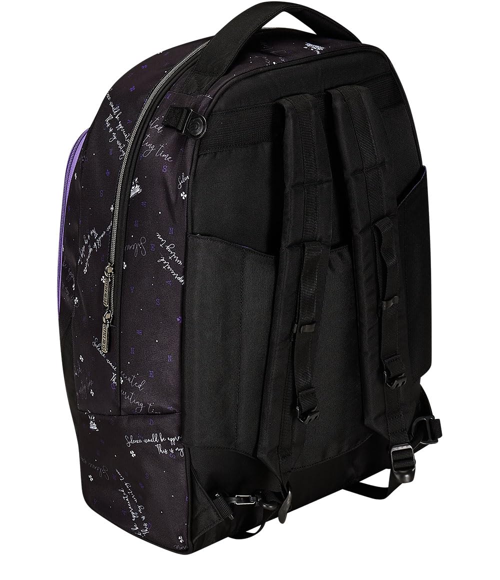 Seven Trolley Scuola Jack 3 Ruote, MERCOLEDÌ - BE THE STRANGE YOU WANT TO, Nero Viola - 3 in 1, Triplo Uso, Zaino Con Carrello Sganciabile, Tasca Porta Borraccia, Zaino Scuola Ragazza