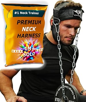 Vikingstrength Neck Harness Padded Strength Trainer- Premium Quality for Neck Curls and Training. Head Exerciser for Sports and Fitness, D ring + V-Strength Workout App