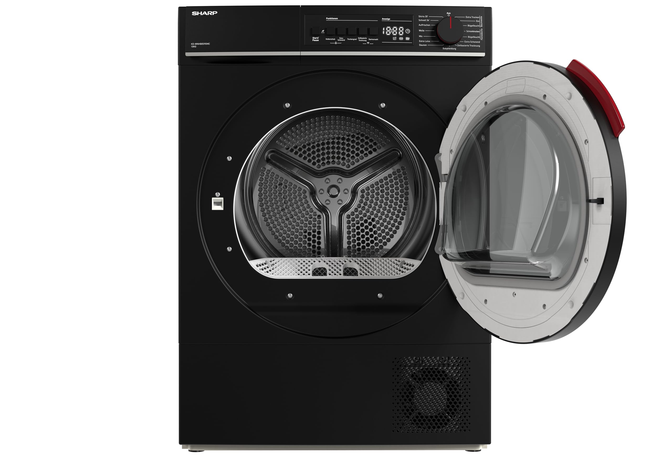 SHARP KD-WNHB0S9GMC-DE Wärmepumpentrockner (10 kg, EEK C), (15 Trockenprogramme, 20 Min. Kurzprogramm, WiFi, Edelstahltrommel mit LED-Beleuchtung), Mattschwarz
