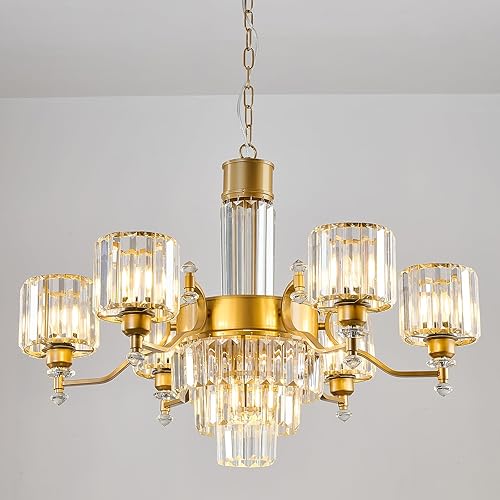 CVKASH 7-Light Modern Large Crystal Chandelier Gold Adjustable Hanging Pendant