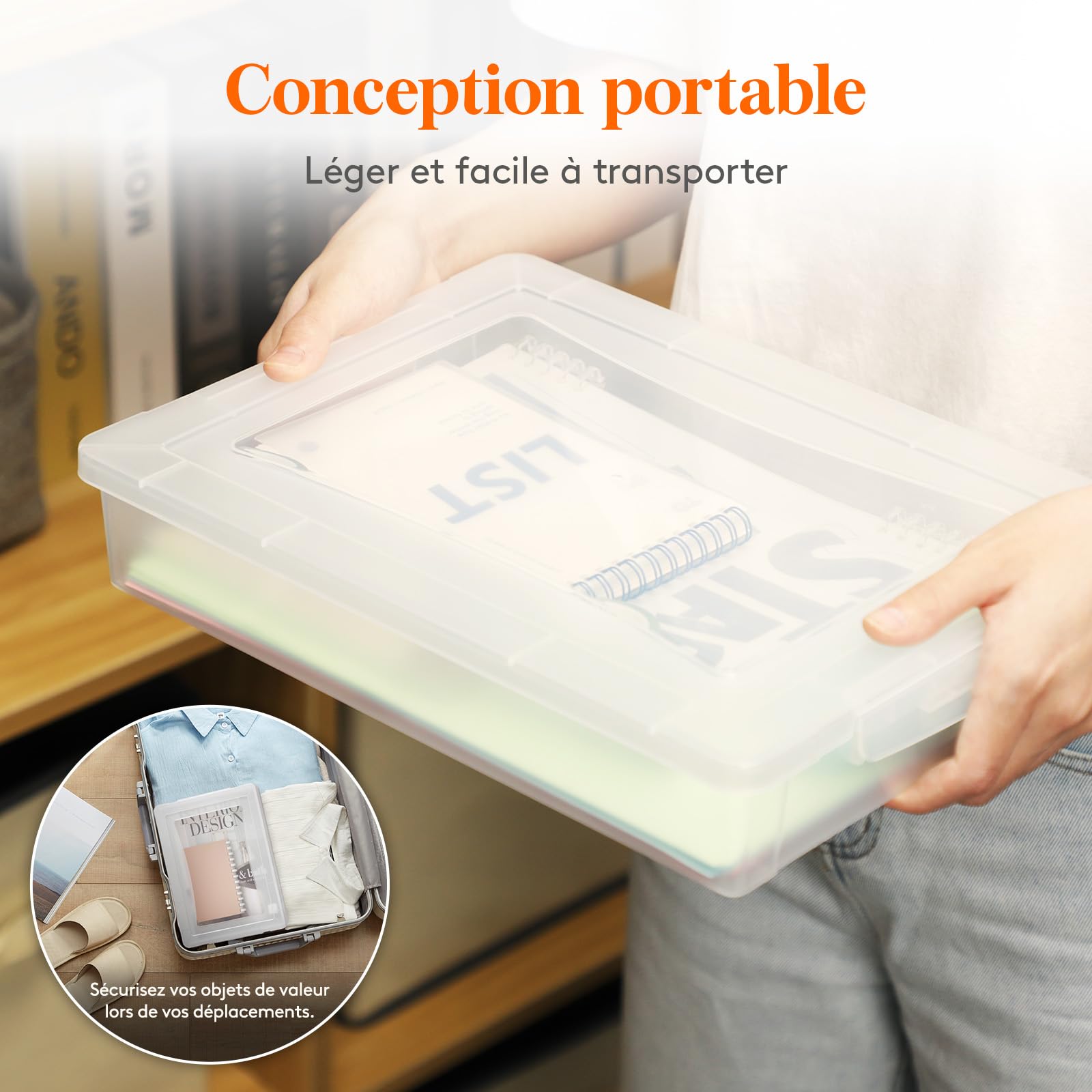 Lifewit Boite de Rangement A4 avec Couvercle, 5L Boite Rangement Document Papier, Boite Archives Carton Plastique, Boîtes de Stockage, Caisse de Rangement, 32 x 23 cm, Transparent, 4 Pièces