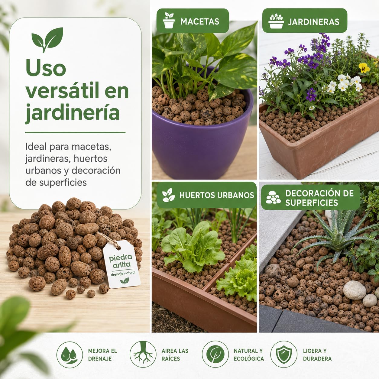Flornatur Arlita Expandida para Plantas | Bolitas para Macetas y Jardines| Arlita para Drenaje | Forma de Bolas | Tierra Húmeda para Suelo (2 Sacos 50 litros)