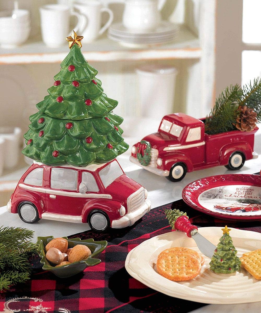 Stephanie Imports Car With Christmas Tree Winter Holiday Ceramic Cookie Jar
