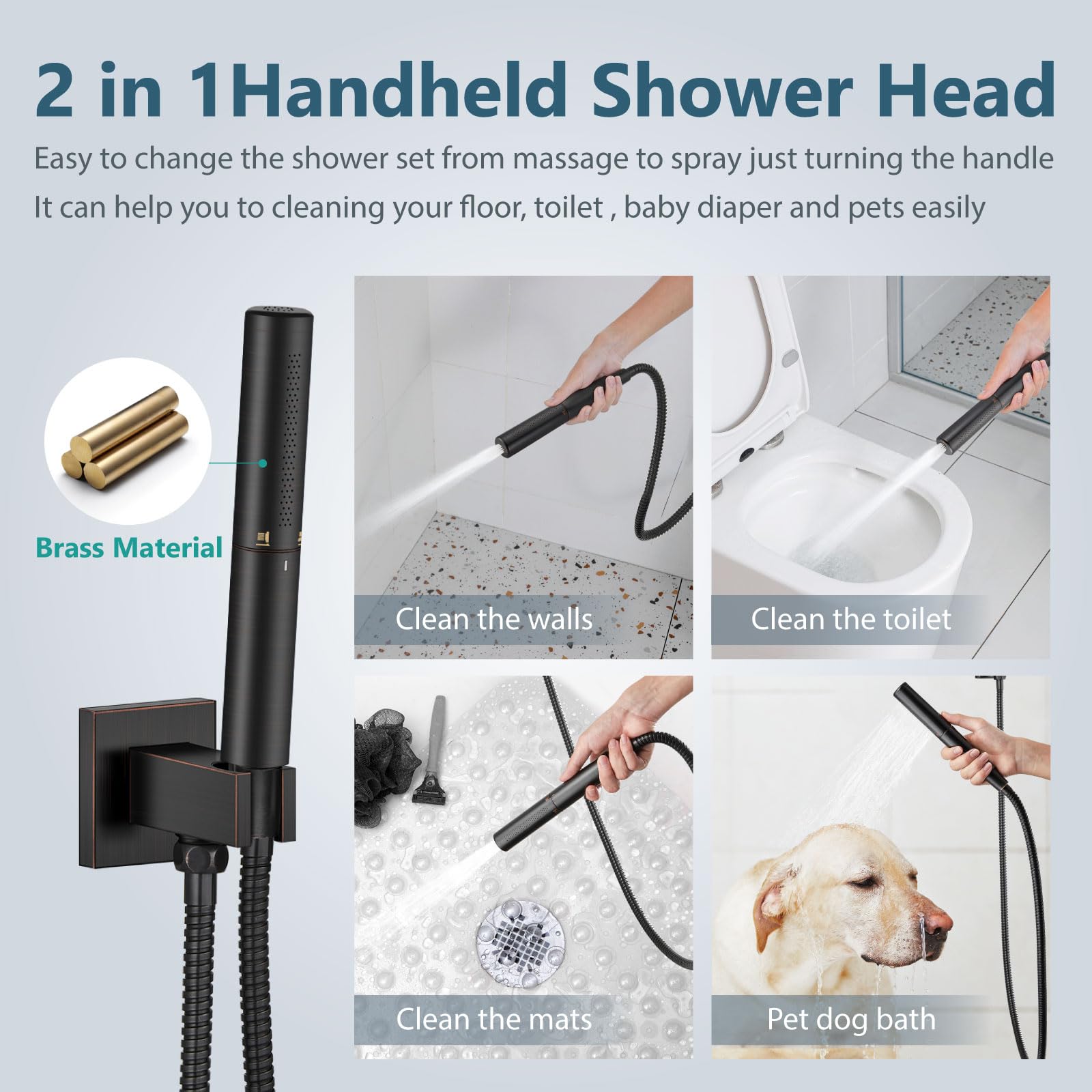Juego de ducha de bronce aceitado – Cabezal de ducha de lluvia de 8 pulgadas con rociador de mano de alta presión, accesorio de montaje en techo combinado 2 en 1 para una experiencia de baño lujosa
