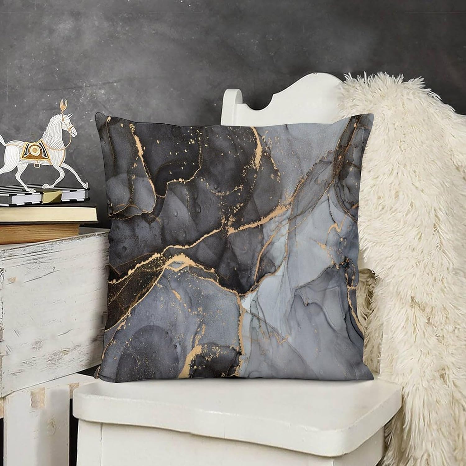Marble Pillow Covers Set of 2,Modern Luxury Black Gray Gold Texture Aesthetic Art Throw Pillow Covers 20x20 Inches Cotton Square Pillow Cover Set for Couch Bed Living Room Outdoor Decor 20 "x20 "