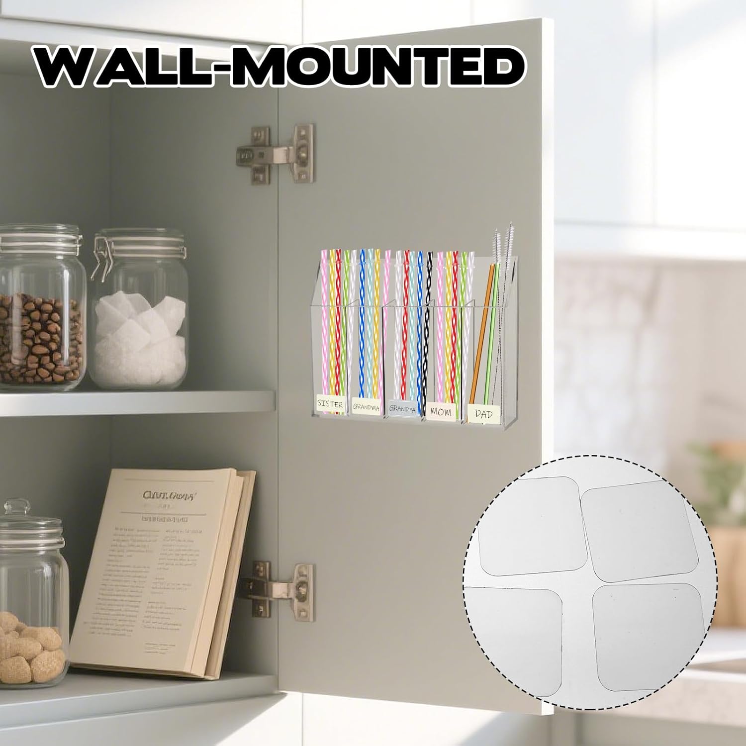 Acrylic Straw Holder, Tumbler Straw Organizer for Cupboard Reusable for Kitchen Counter Transparent Acrylic Straws Dispenser with Double Sided Adhesive Tape and Stickers - Image 5