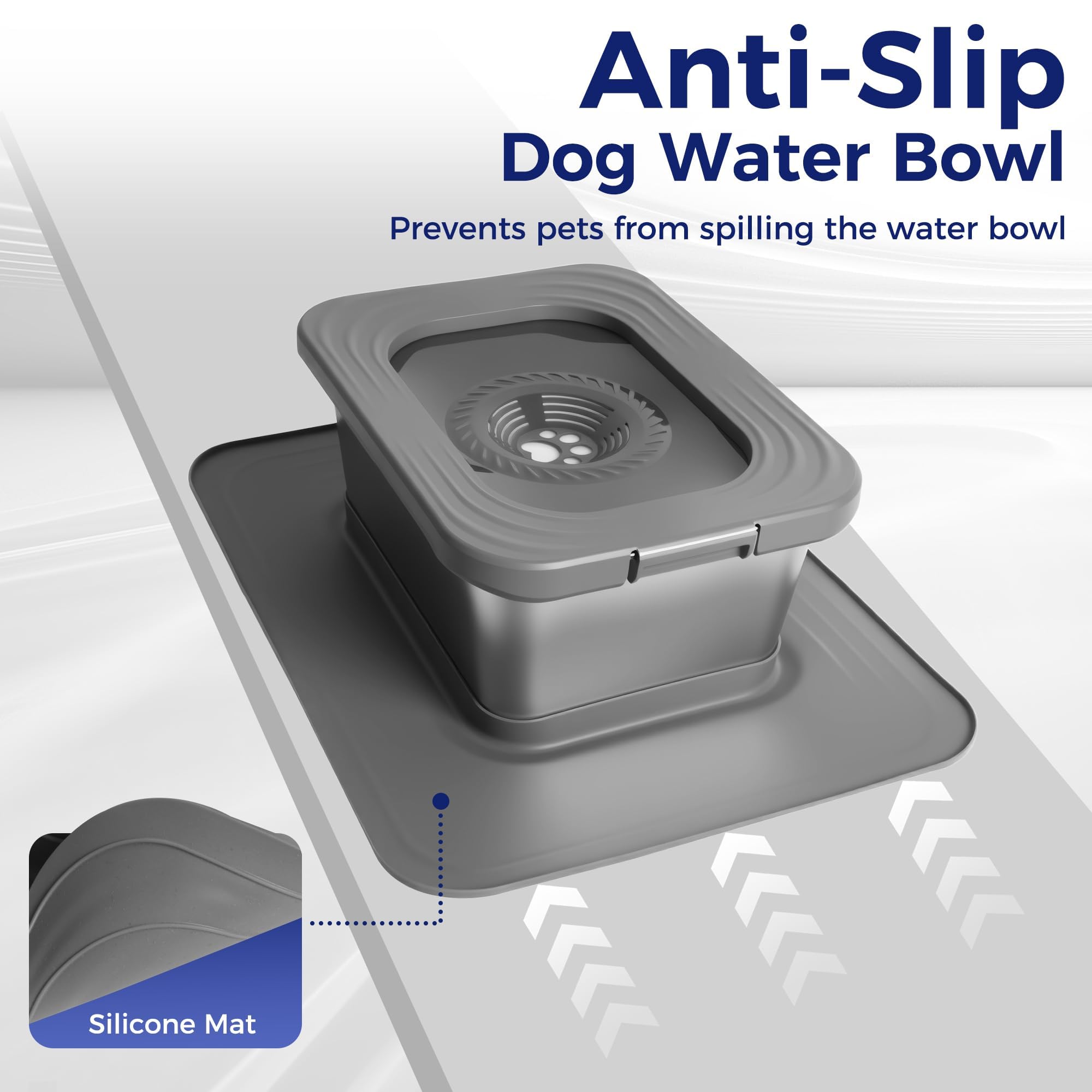 Bostar Abbeveratoio per cani antigoccia in acciaio inox con tappetino in silicone XXL, ciotola lenta antiscivolo, con piatto galleggiante sigillato integrato/filtro di ricambio per cani di taglia