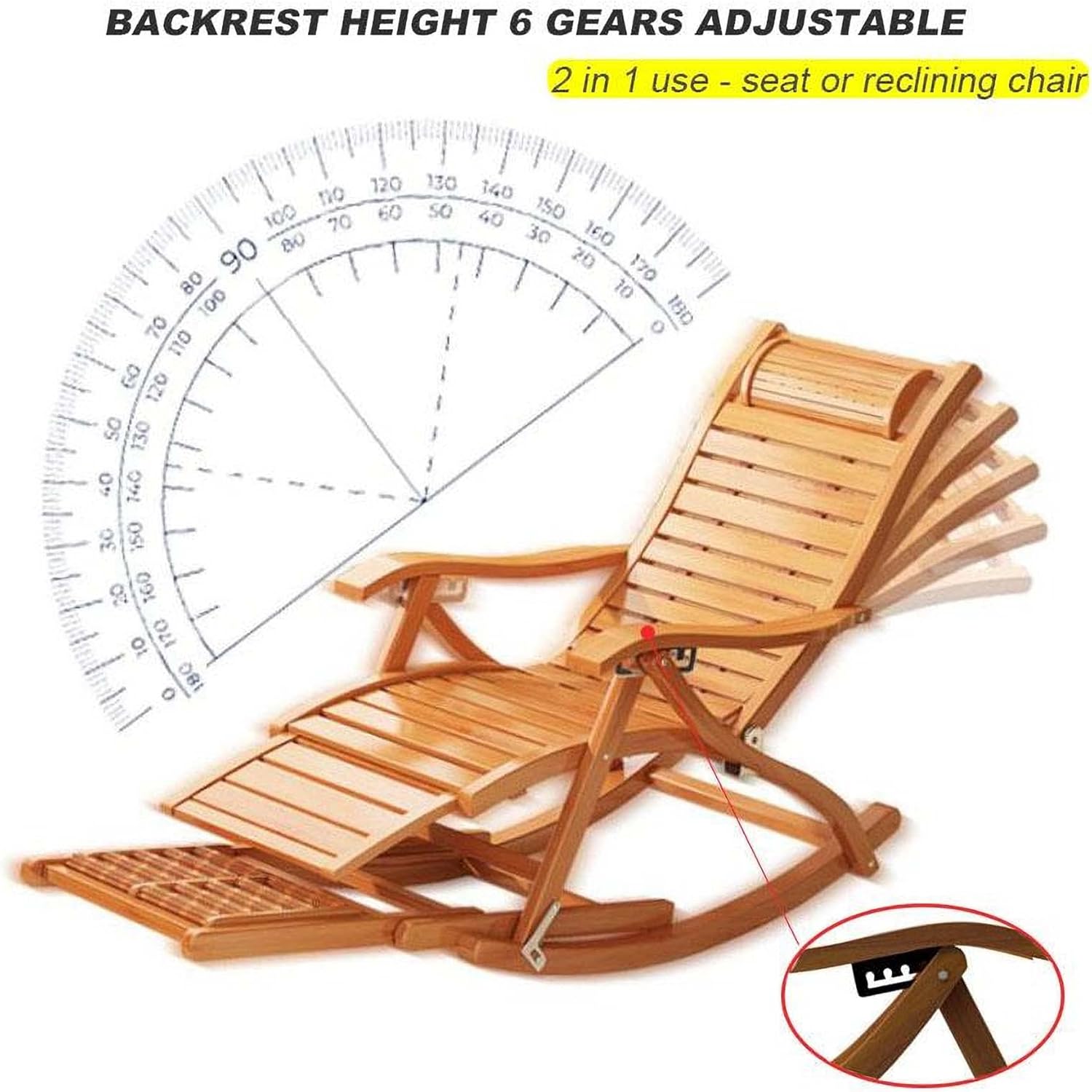 Bueuwe solid wood frame rocking chair adult recliner, suitable for outdoor sofa bed in living room and bedroom, foldable rocking chair with thick plush cushion, waterproof, stable and durable (blue)